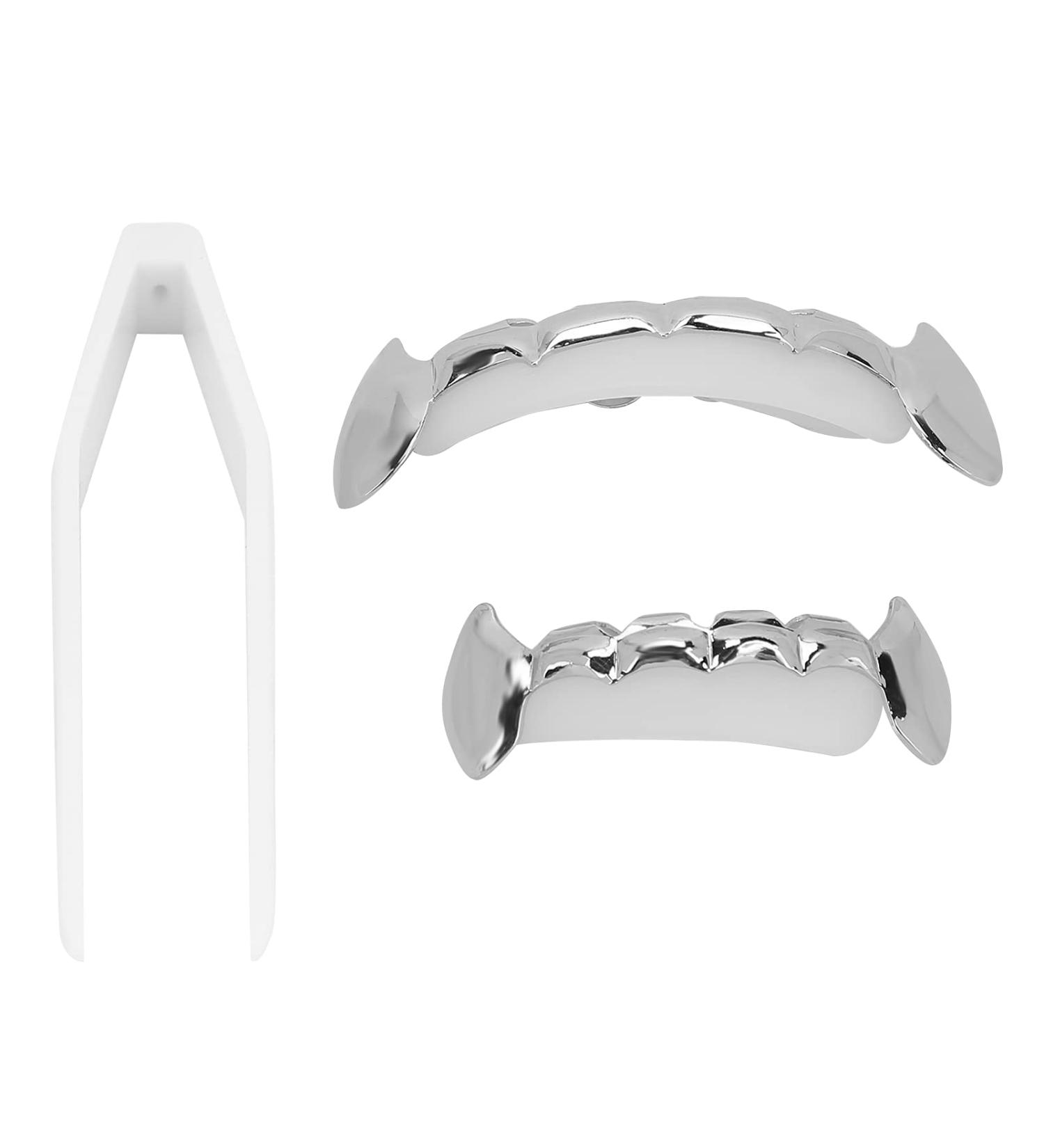 Premium Silver Grillz Teeth Set - Reusable Hip Hop Braces & Halloween Decoration | Unfading Copper Design - Buy Online on GoSupps.com