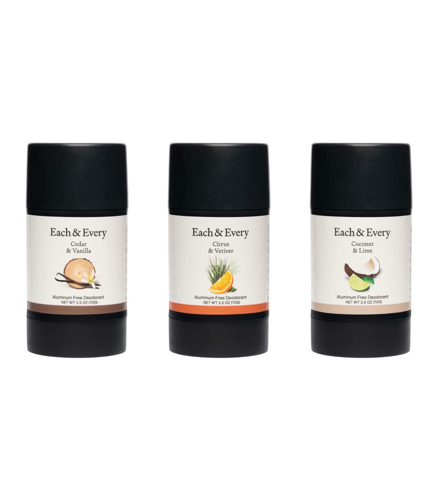 Each & Every 3-Pack Natural Aluminum-Free Deodorant for Sensitive Skin with Essential Oils, Plant-Based Packaging (Summer Favorites, 2.5 Ounce (Pack of 3))