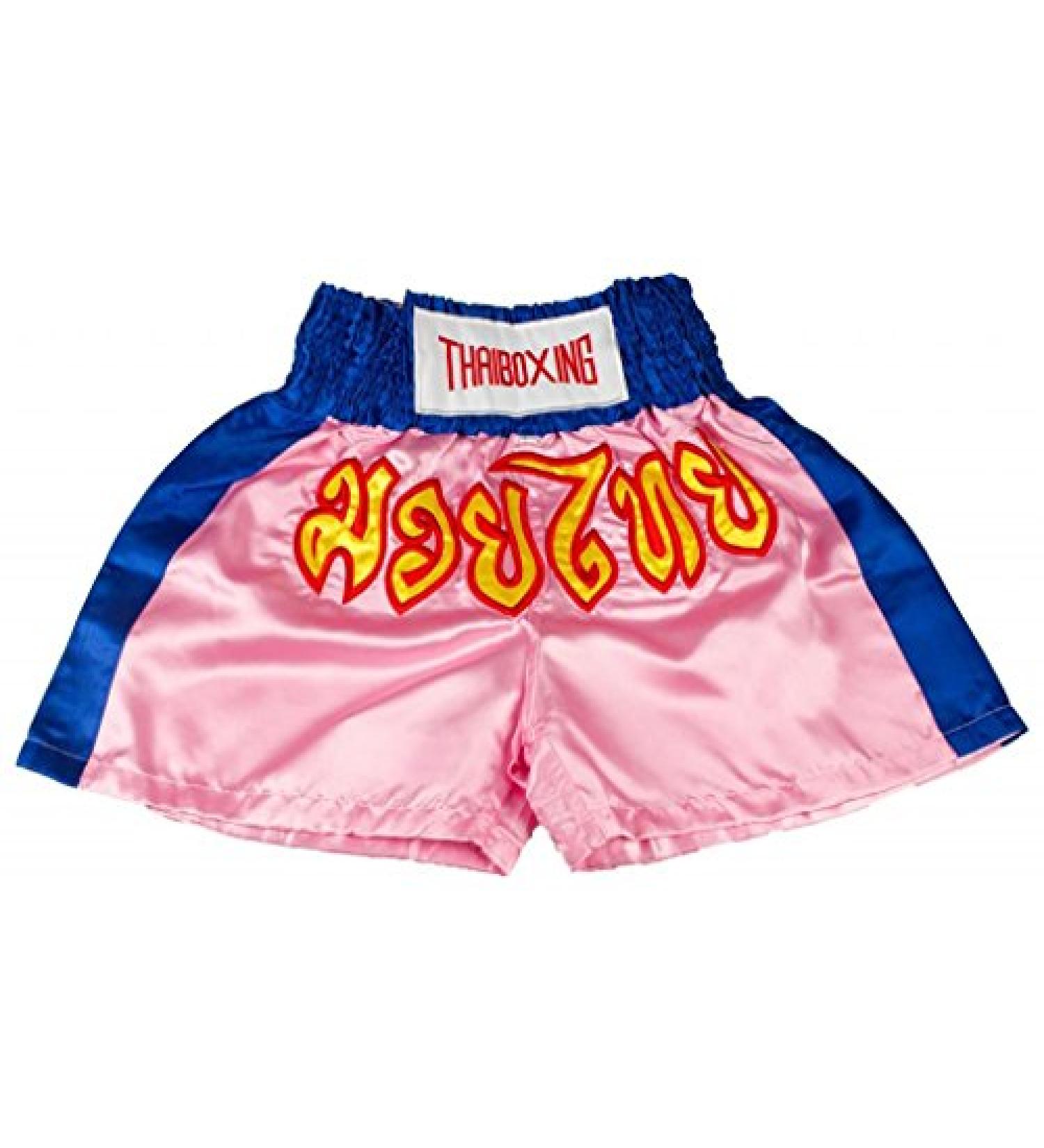LOFBAZ Muay Thai Boxing Shorts Satin Size M-3XL 3X-Large Pink & Blue | Kick Boxing Trunks - Buy Online on GoSupps.com