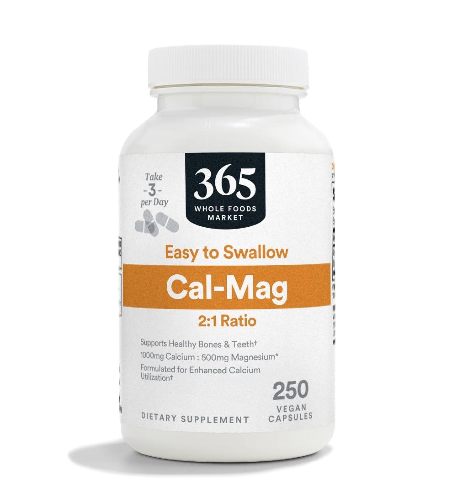 365 by Whole Foods Market Calcium 1000Mg Magnesium 500Mg Easy Swallow 250 Veg Capsules