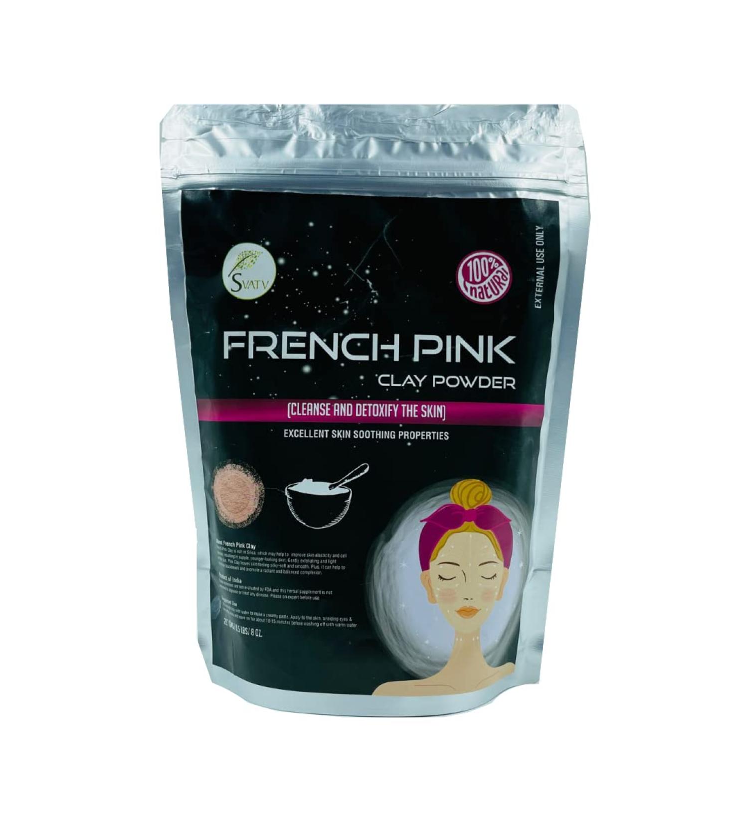 SVATV Herbal French Pink Clay Powder - Hydrating Face Mask for Men & Women - 227g - Buy Online on GoSupps.com