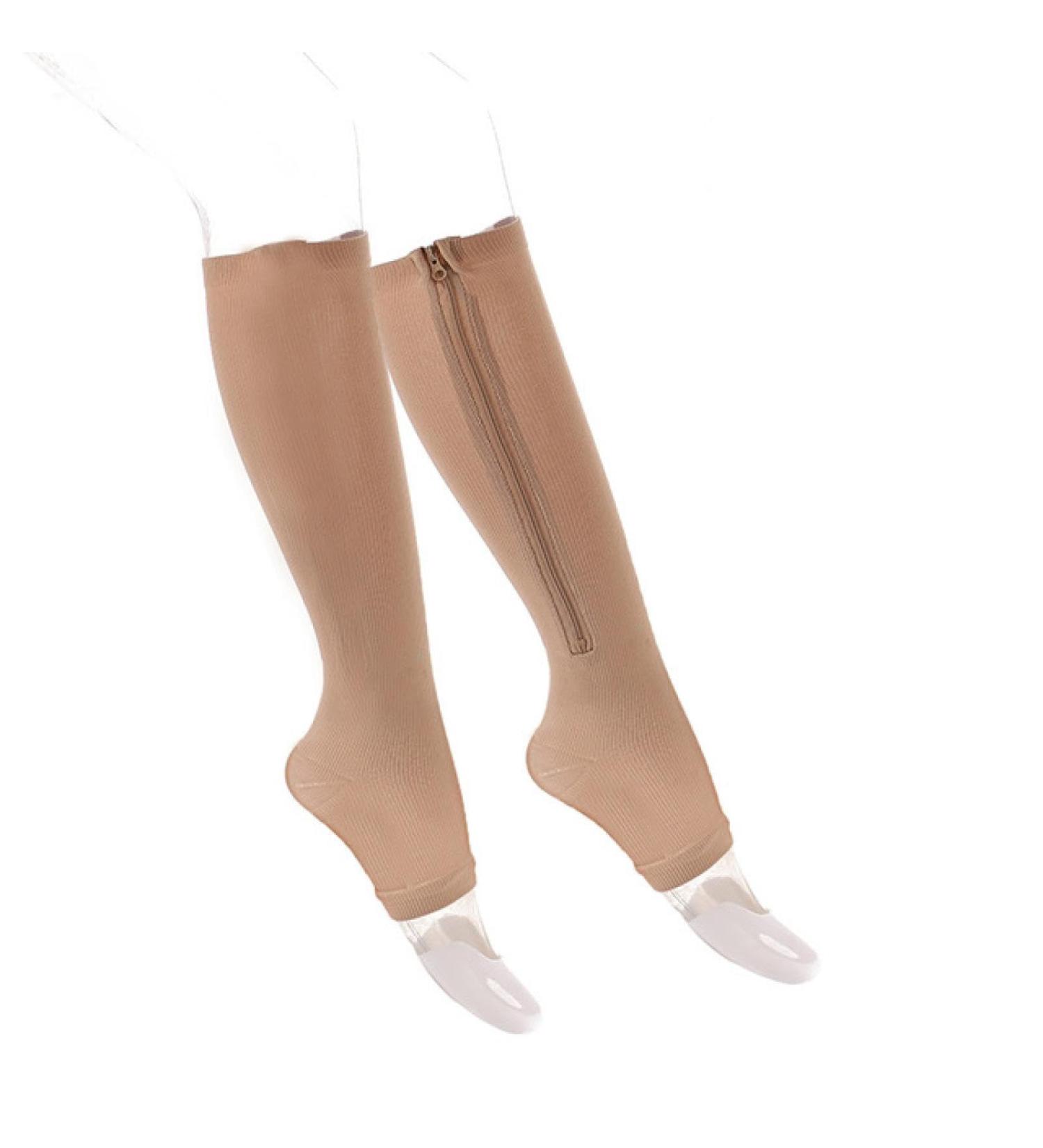 ZMERCH Knee-High Compression Socks for Women - Sports-Printed Zippered Support for Varicose Veins - Thick & Durable Beige (S/M) - Buy Online on GoSupps.com