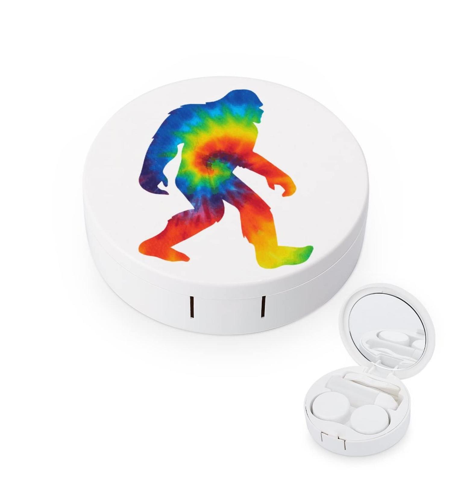 Sasquatch Bigfoot Tie Dye Round Case For Contact Lens Kit Storage Box with Mirror Printed - Buy Online on GoSupps.com