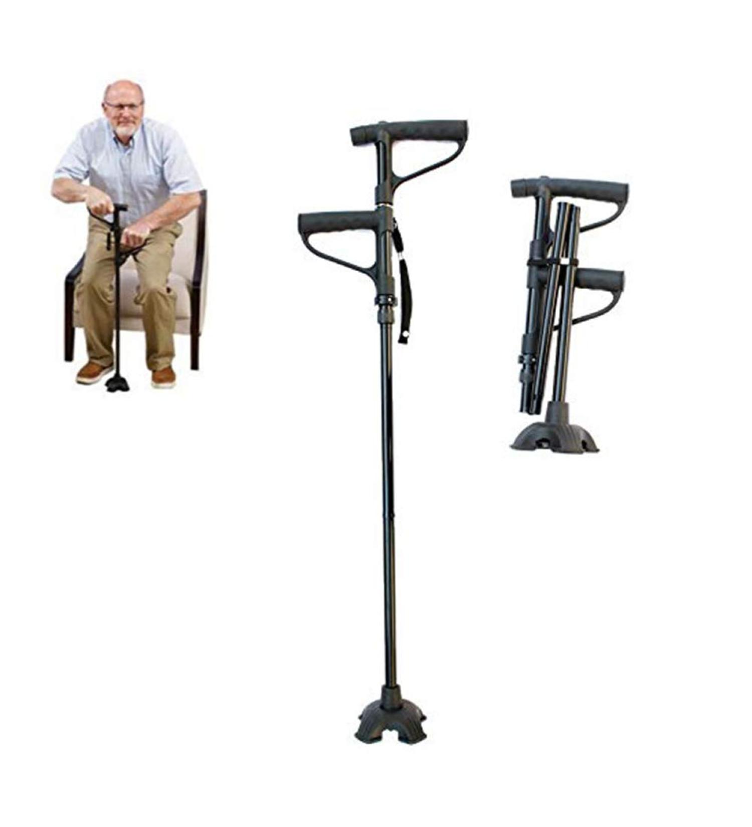 Folding Walking Stick with Built-in LED Lights Elderly Crutch 10 Height Adjustment Non-Slip Assist Cane Hiking Telescopic Crutch - Buy Online on GoSupps.com