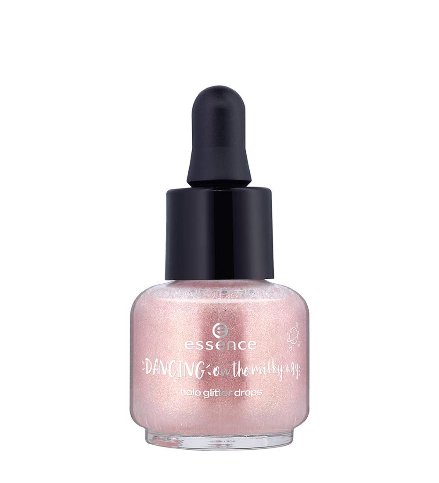 Essence Dancing on the milky way Holo glitter drops N° 01 moon juice Contents: 12ml Holo Highlighting drops for extra shine on face and body