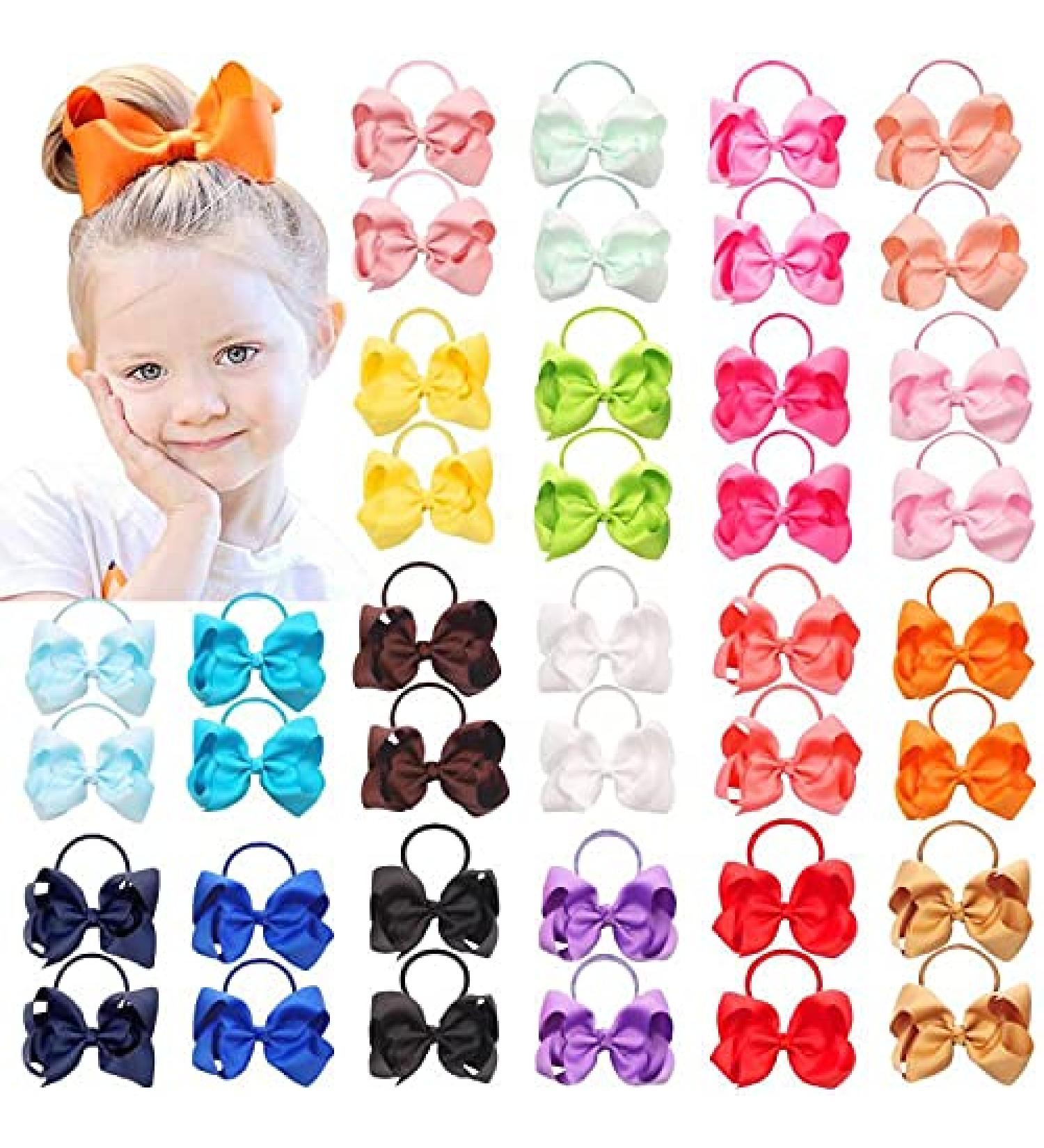 WillingTee 40Pcs 4.5 Boutique Pops Hair Bows Elastic Ties 20 Colors for Girls, Teens & Toddlers - Buy Online on GoSupps.com