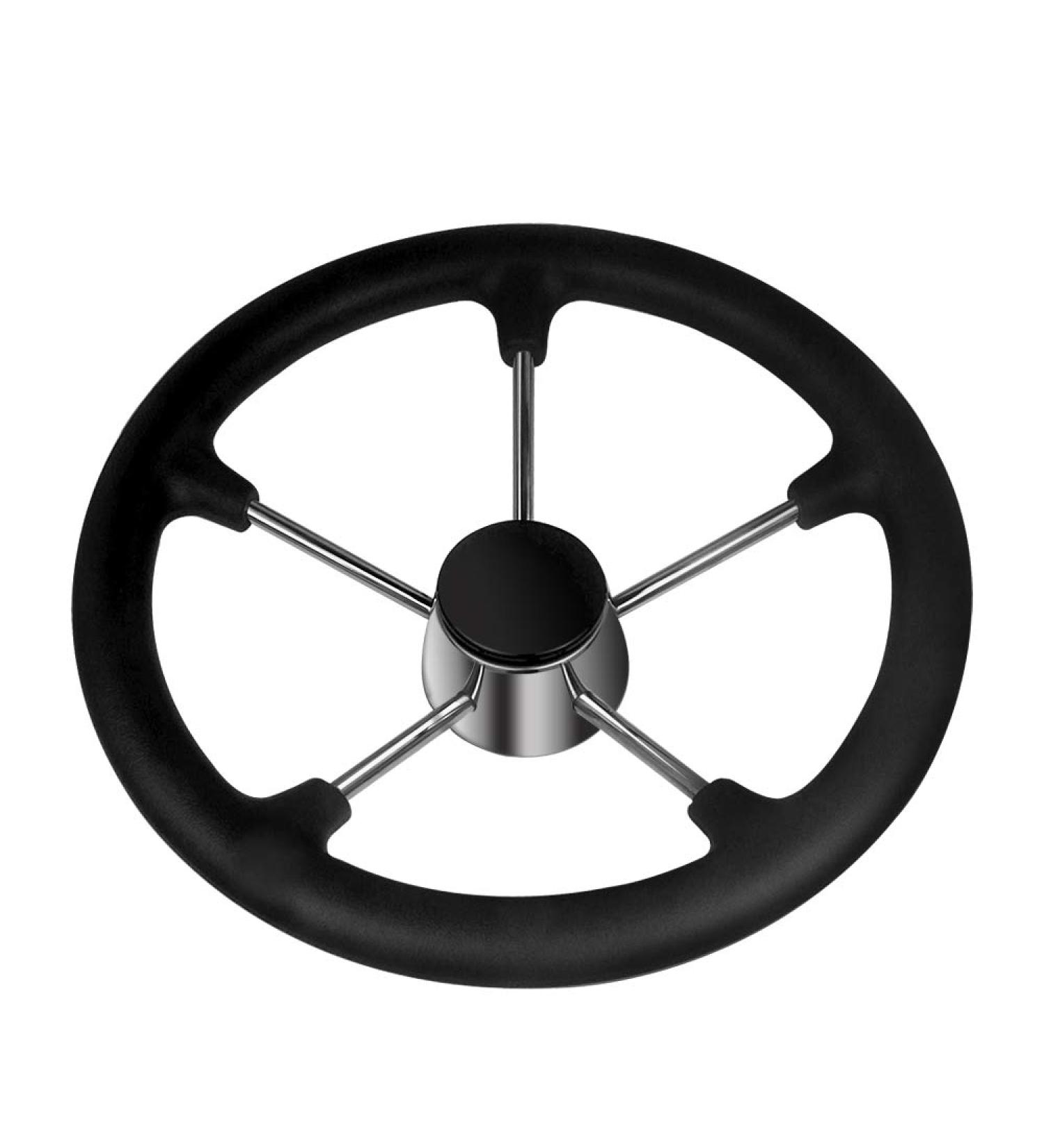 11 Boat Steering Wheel Stainless Steel 5 Poke 25 Destroyer Style Anti-Slip Black PU Foam - Ideal for Boats, Yachts, Pontoon Boats - Buy Online on GoSupps.com