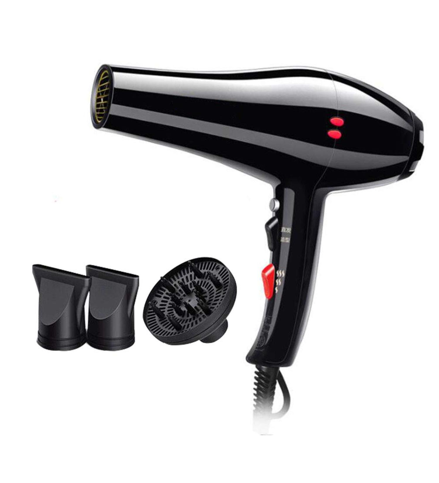 2200W Professional Hair Dryer with Diffuser and 2 Nozzles Ionic Salon Powerful Hairdryer AC Motor Fast Blow Dryer with 3 Heat 2 Speed Cool Shot 2.6m Long Cable Quiet Black Small Gift - Buy Online on GoSupps.com
