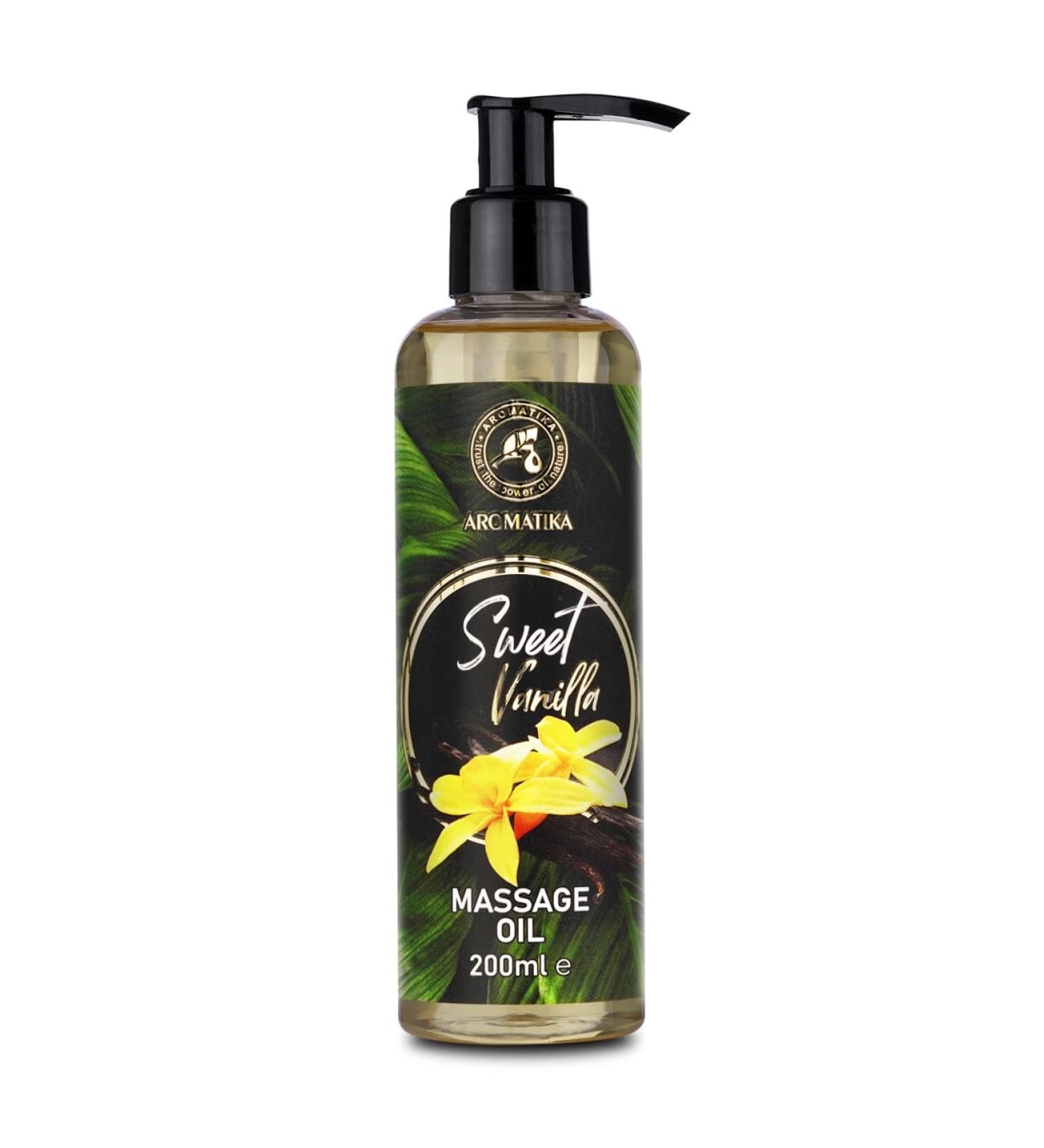 Massage Oil Vanilla 200ml - Natural Body Oil with Almond Grape & Peach Oils - Relaxation & All Skin Types - Perfect for Partner Massage - Buy Online on GoSupps.com