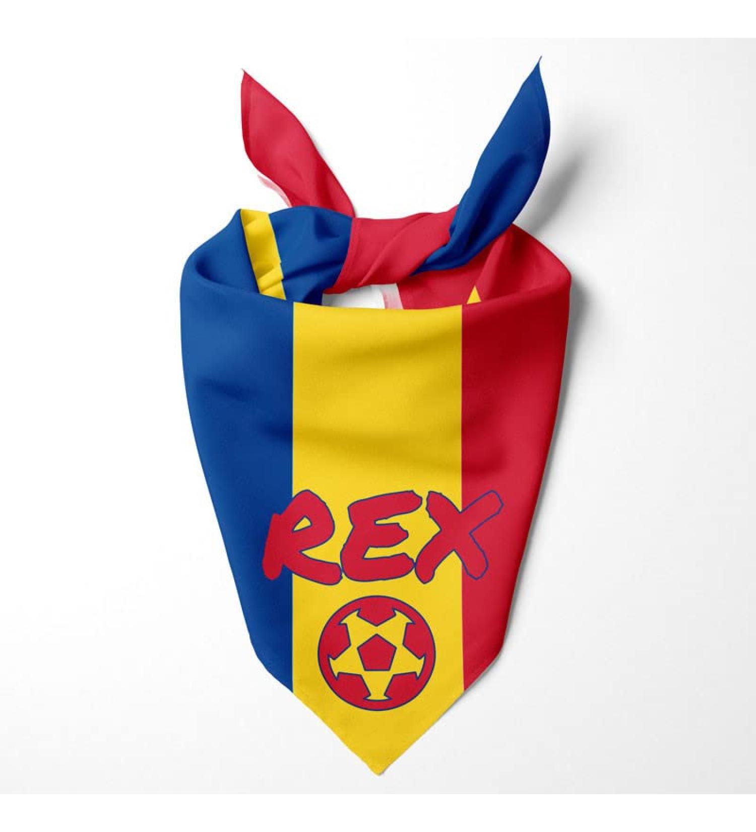 Dog hollow motif: soccer games sports Olympic games public holidays personalized triangular cloth for pets is attached to the collar (flag: Romania)