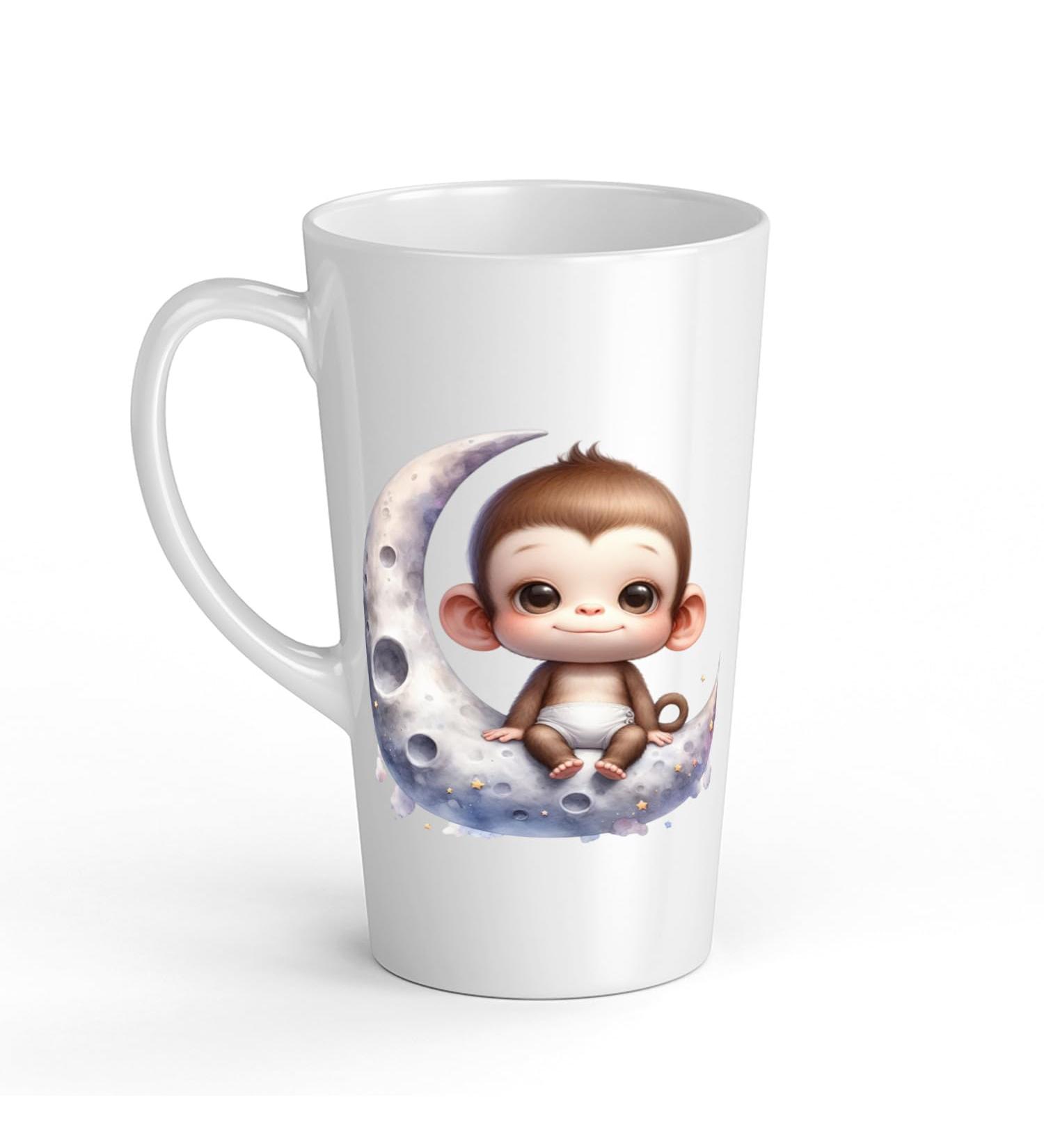 White Ceramic Baby Monkey Mug - Large 483 ml Perfect for Hot Chocolate or Milk Fun and Easy to Use