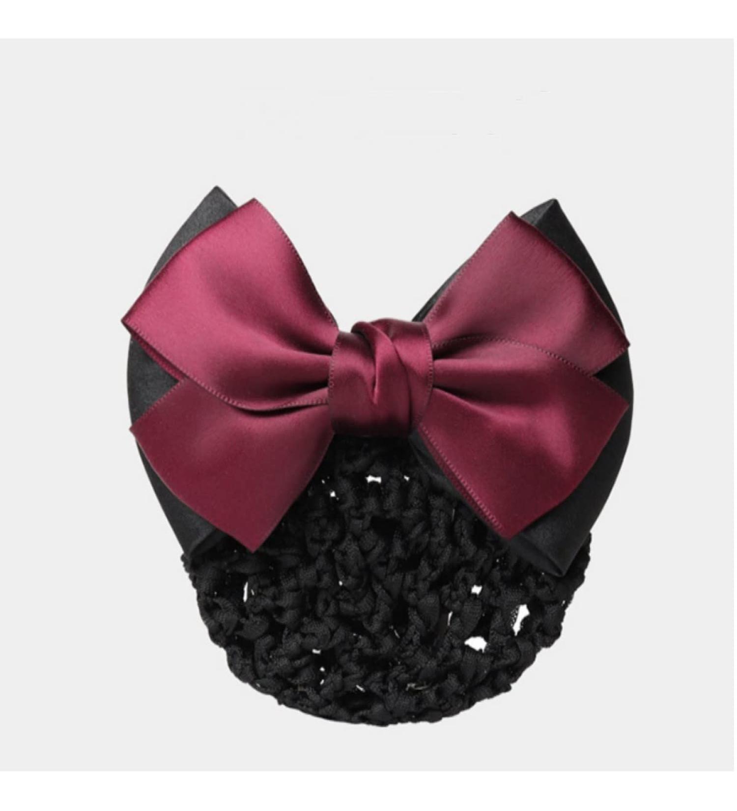 Women Lady Girls Professional Bowknot Decor Snood Net Rhinestone Barrette Hair Clip Elastic Hair Cover Bun Hairnet Hair Accessories for Nurse Bank Worker Air Hostess Quick Style