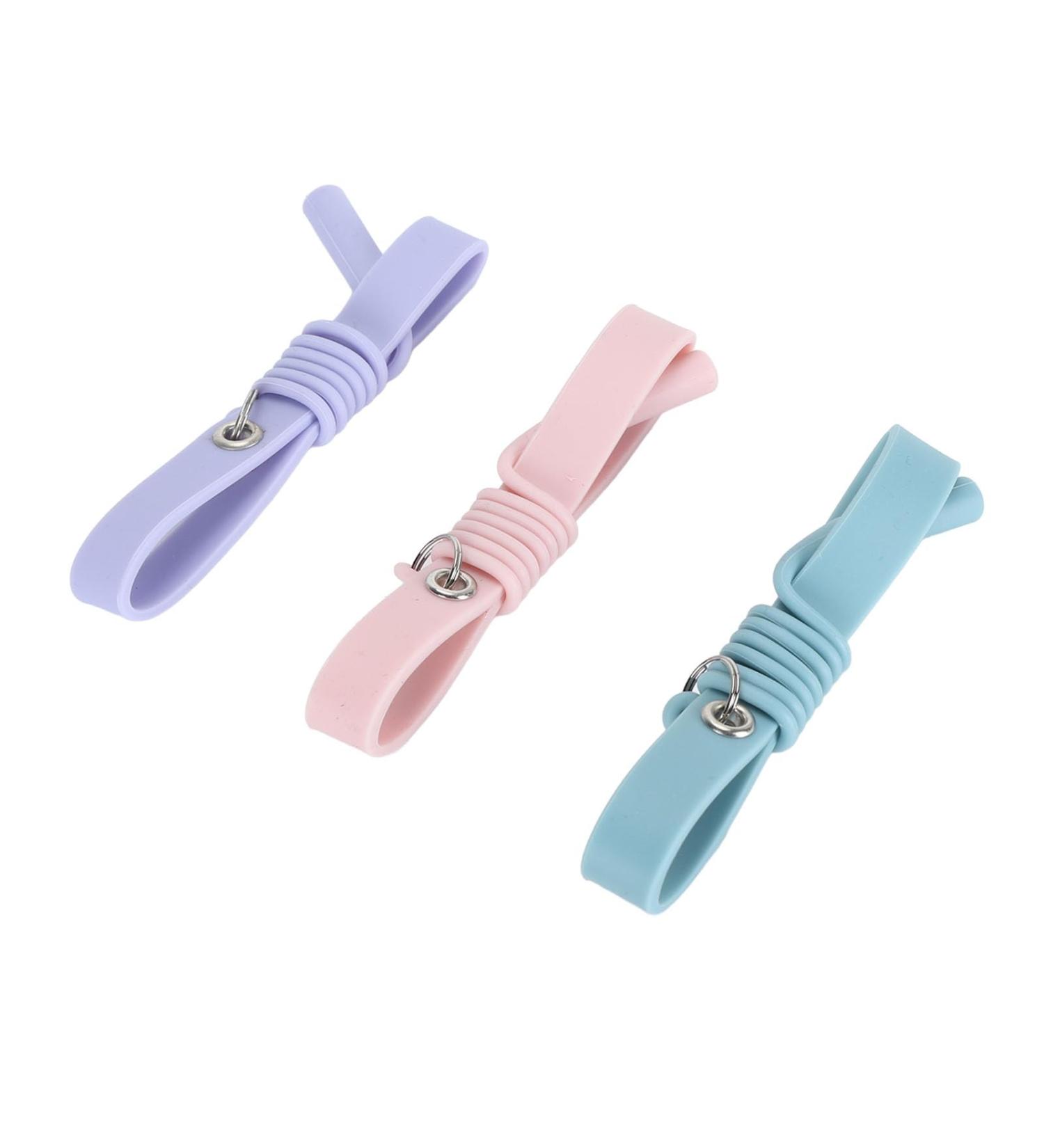 3-Piece Silicone Eyelash Extension Tweezers Set | Soft Skin-Friendly Wrist Band in Violet Pink & Blue | Protects Tweezers & Prevents Accidents - Buy Online on GoSupps.com