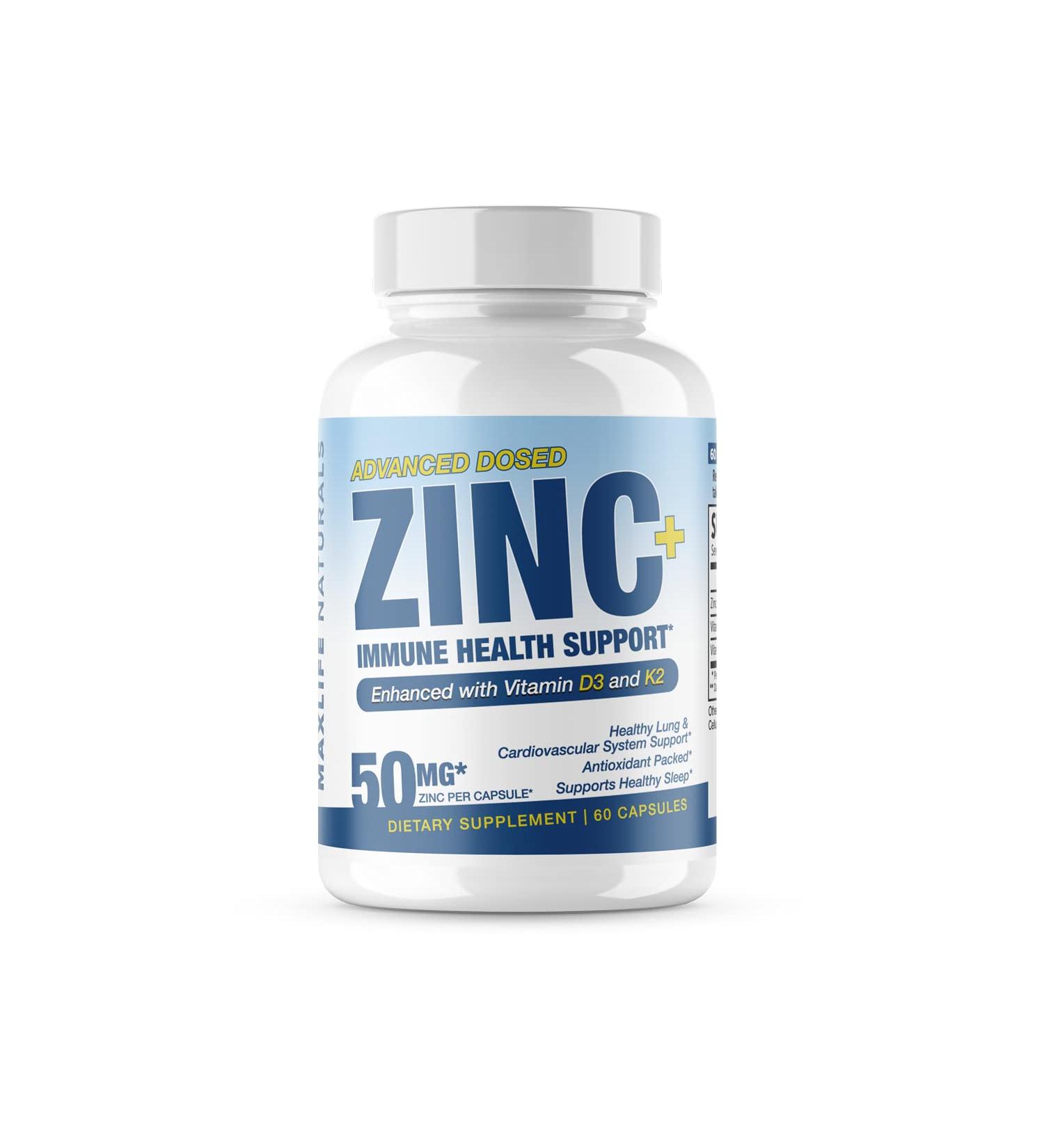 Zinc Picolinate 50mg with Vitamin K2 MK-7 + D3 5000 IU | Non-GMO, Easy-to-Swallow Zinc Supplement - Buy Online on GoSupps.com