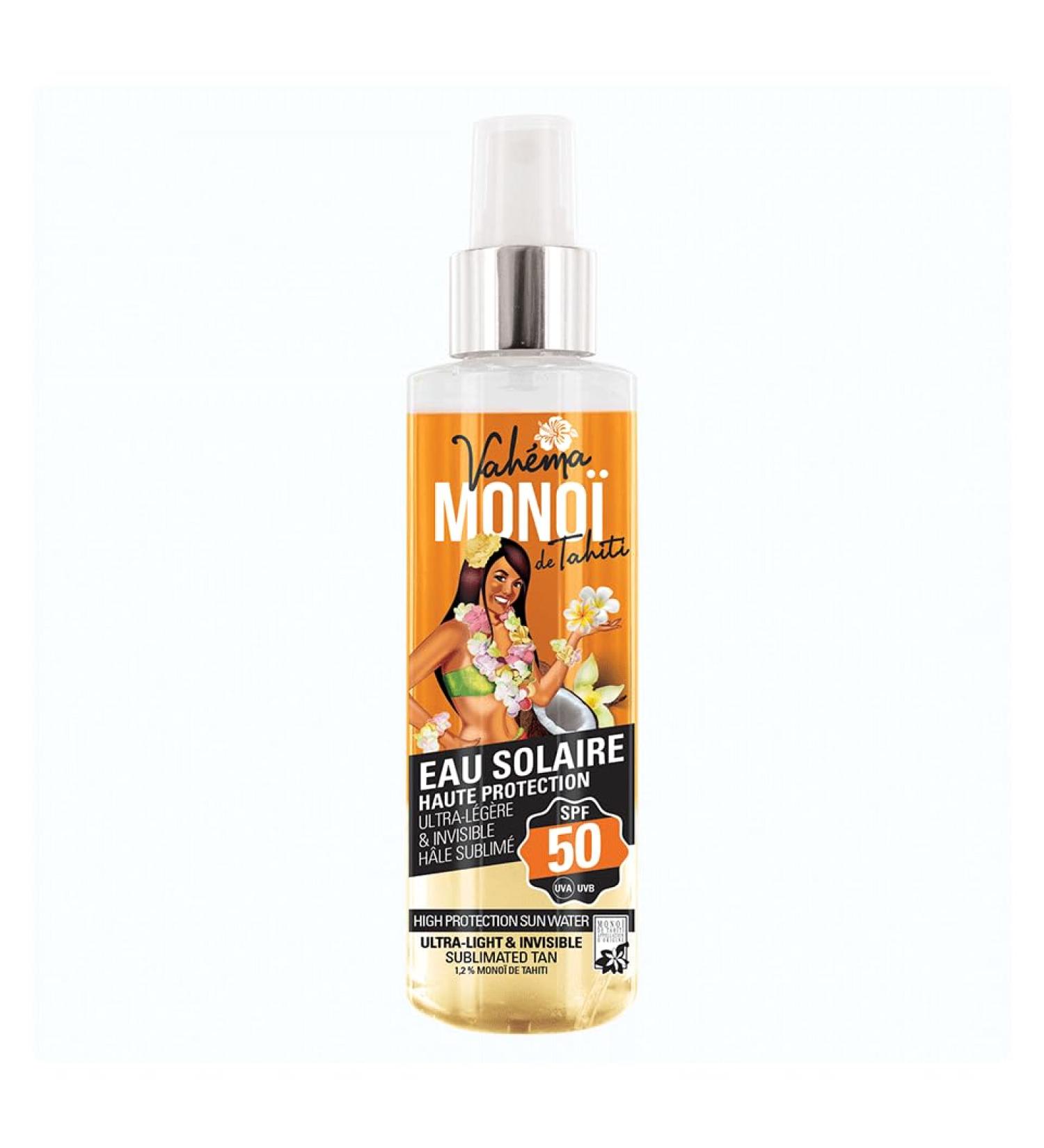 Vah ma High Protection Sunscreen Water SPF 50 - Ultra-light & Invisible - Vah ma Tahitian Monoi 140ml - UVA/UVB Protection - SPF50 - Tiare Scent