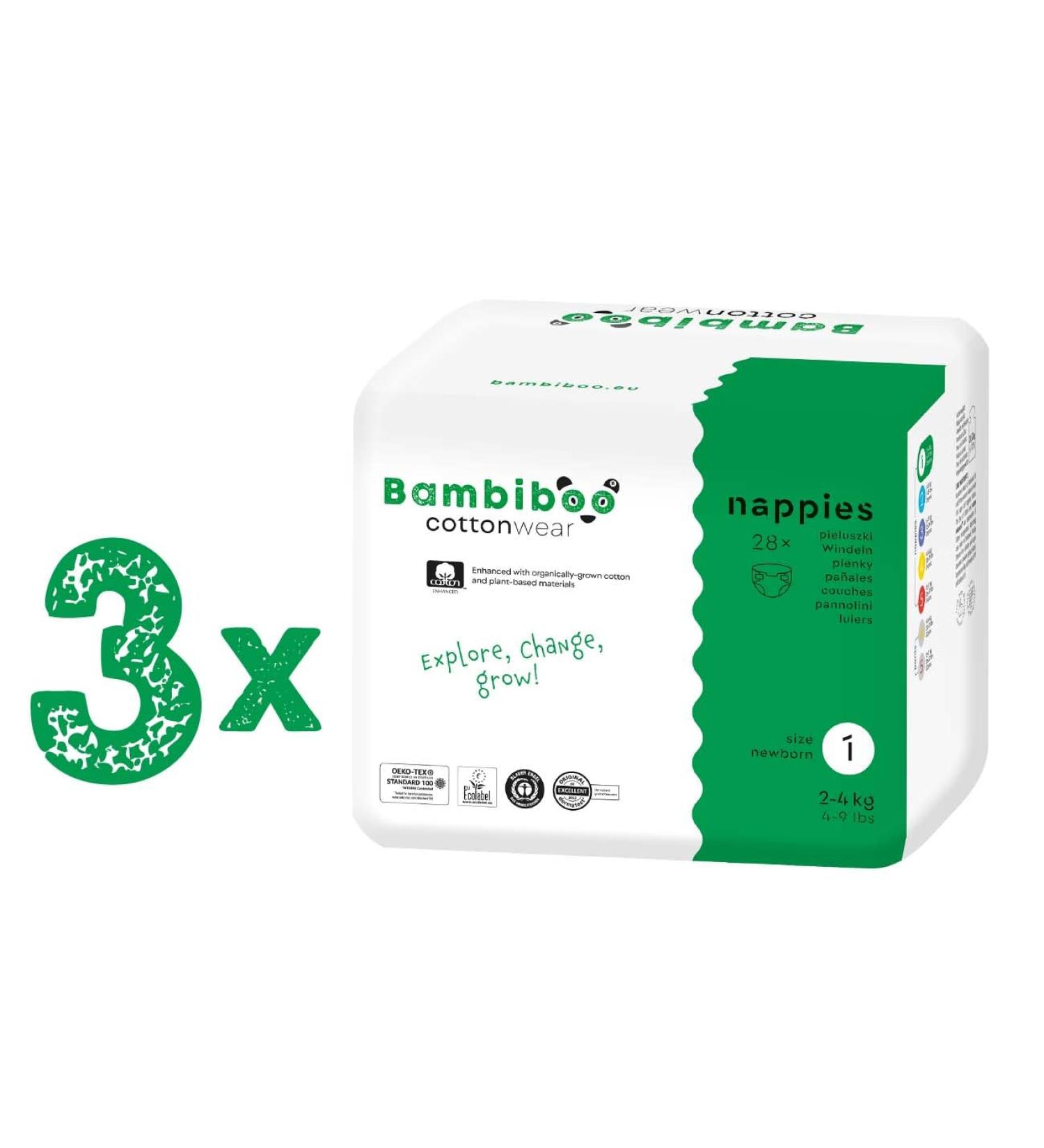 Bambibo Baby Diapers Size 1 (2-4kg) - Organic Cotton Disposable Diapers with Umbilical Neckline 84 Pieces - International Shipping Available - Buy Online on GoSupps.com