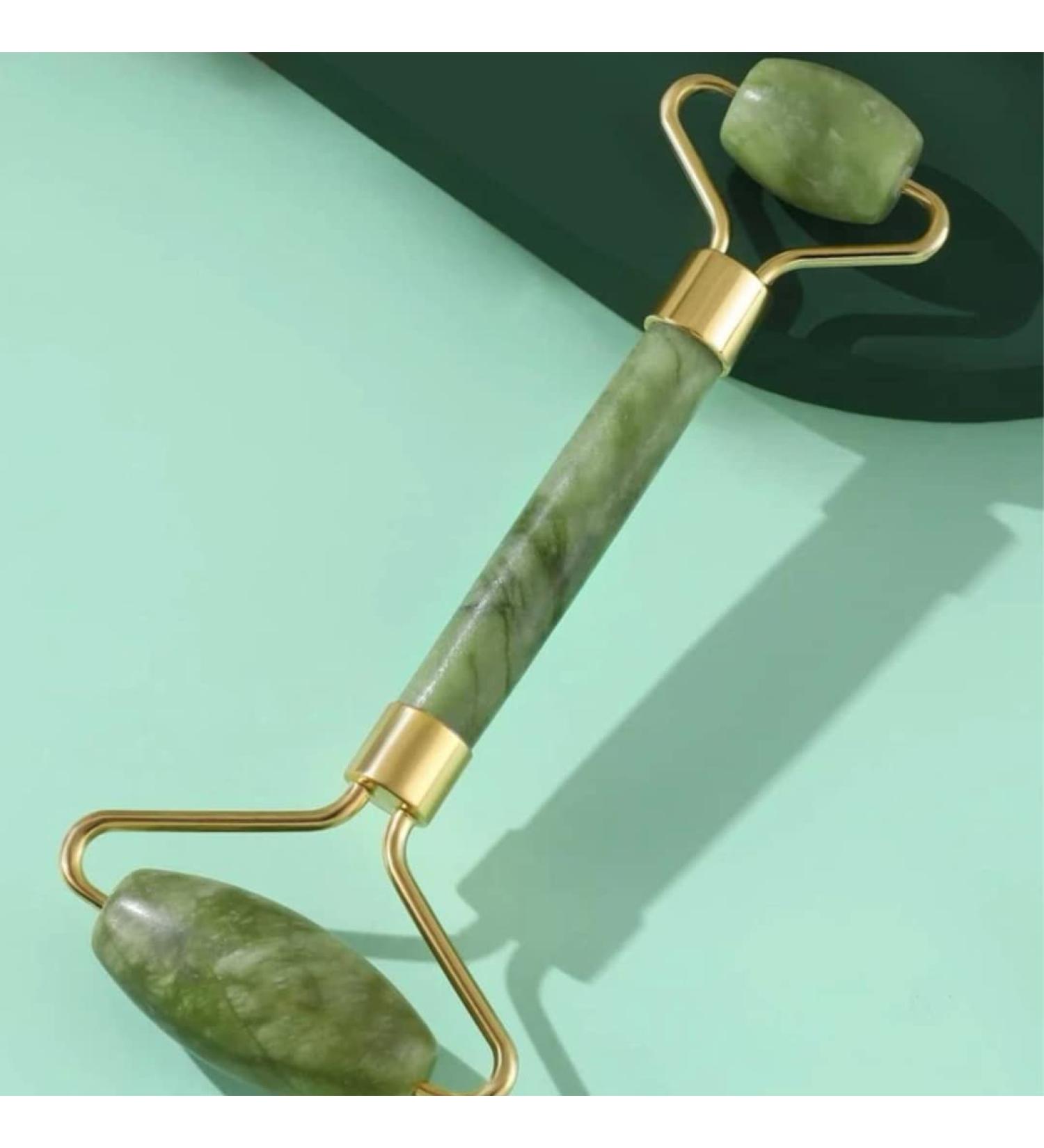 Natural Jade Roller & Gua Sha Set - Reduce Wrinkles Puffiness & Tighten Skin - Buy Online on GoSupps.com