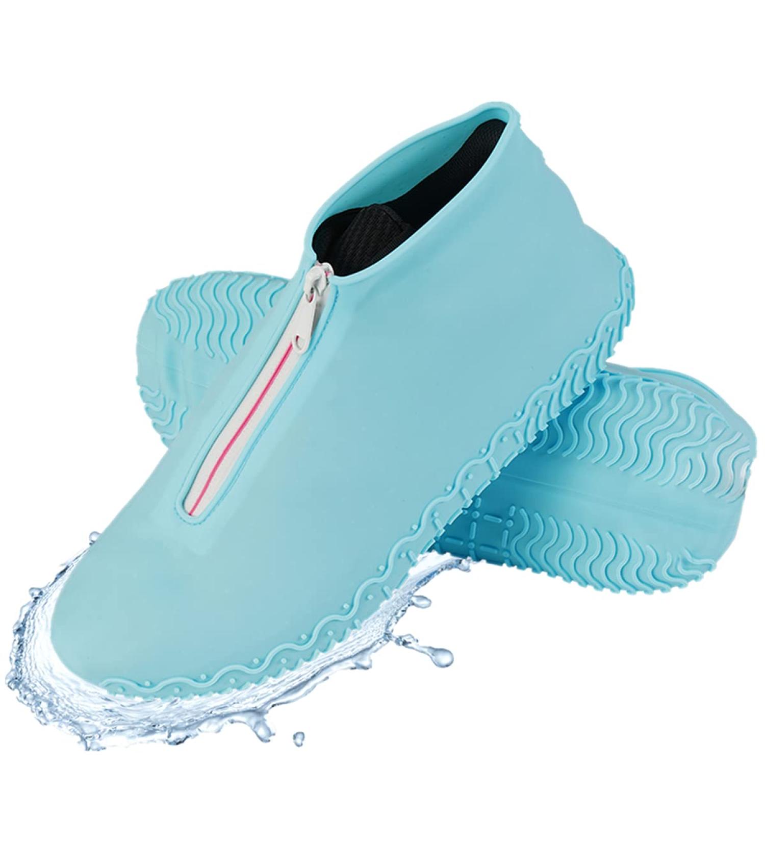 Waterproof Silicone Shoe Covers with Zipper - Blue XL for Women 11.5-14, Men 11-14 | Reusable, Non-Slip, Washable Travel Rain Gear for Footwear Protection - Buy Online on GoSupps.com