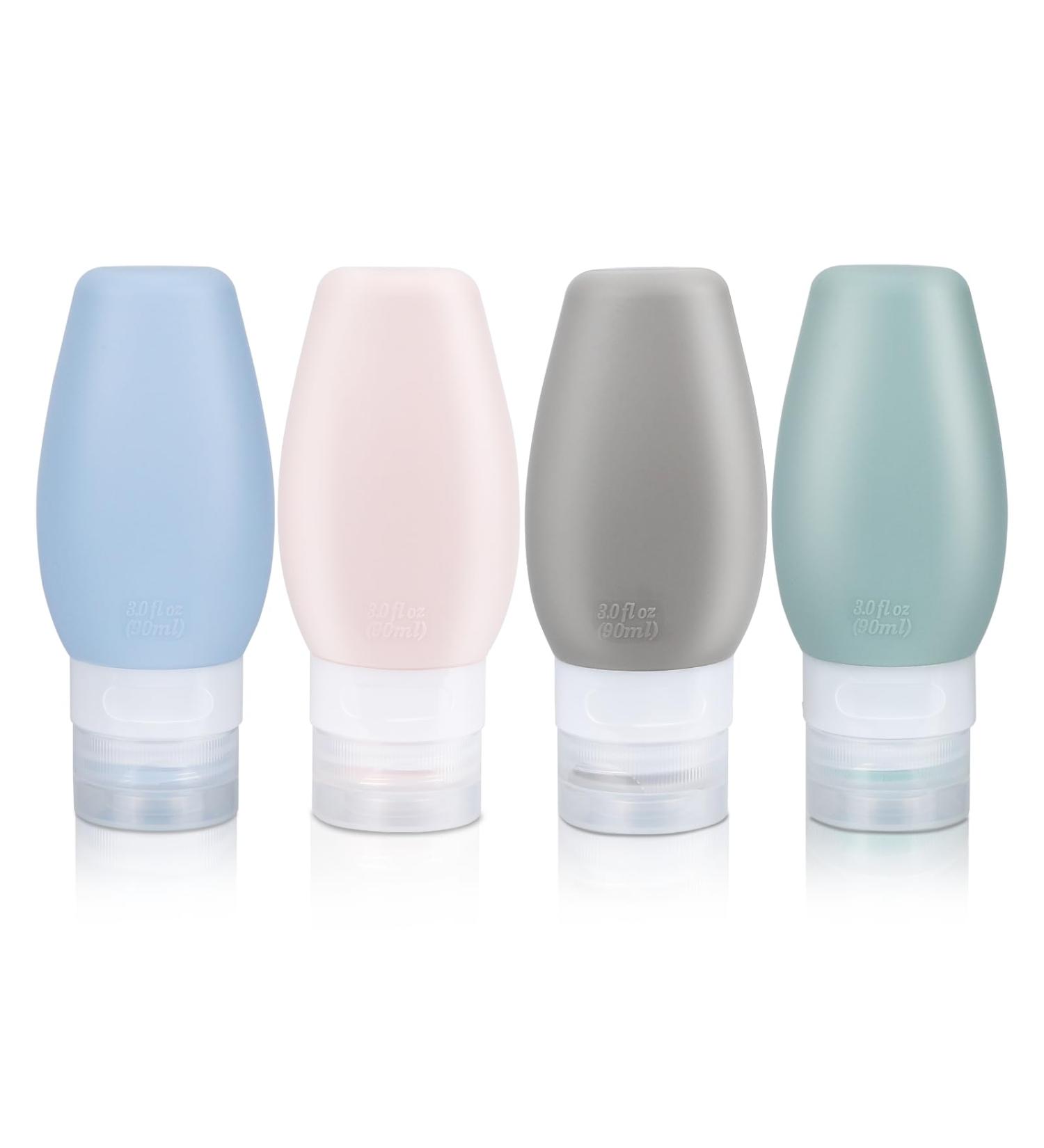 Uervoton 4 Pack Silicone Travel Bottle Leak Proof Refillable Squeezable Containers Set with Label and Transparent Carry Bag for Liquid Shampoos Soap and Toiletries - 90ml TB-4PACK - Buy Online on GoSupps.com