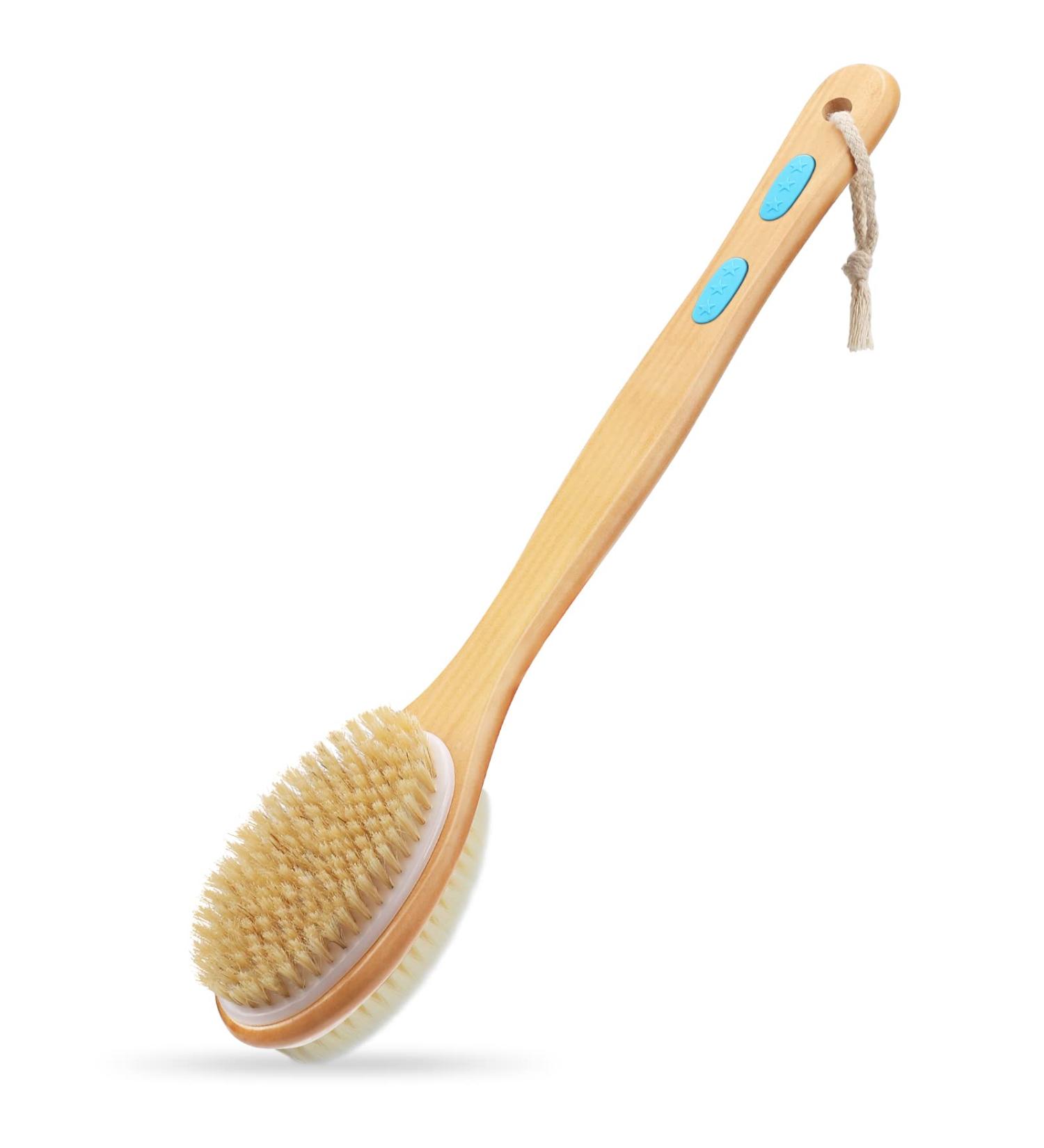 Hience Long Handle Bath Shower Brush | Exfoliator with Soft and Stiff Bristles | Cellulite Removal and Lymphatic Drainage | Double-Sided Brush Head - Buy Online on GoSupps.com