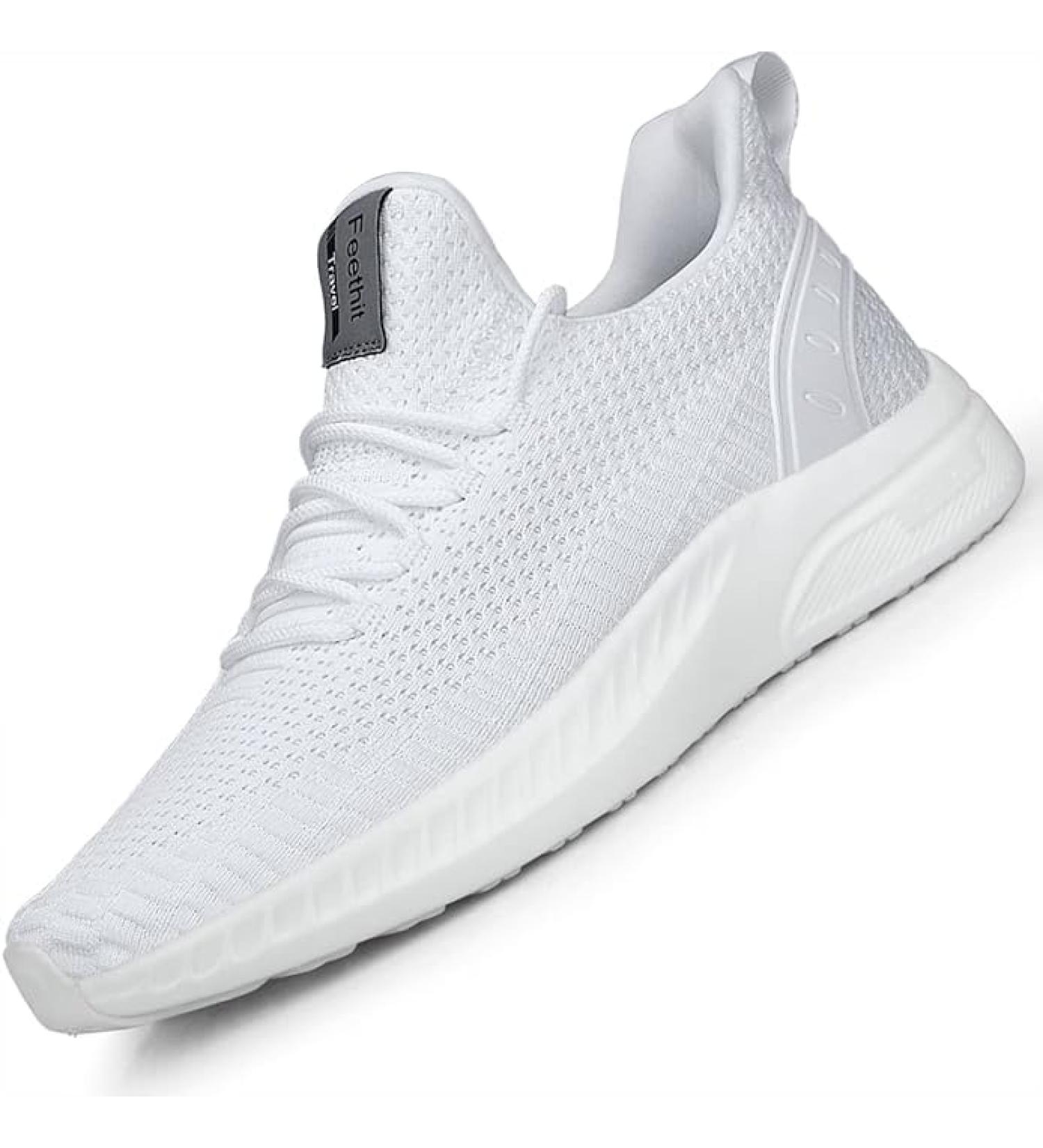 Feethit Men's Running Sneakers - Lightweight Non-Slip Sports Shoes with Rubber Soles | Breathable Walking Shoes 44 EU - White - Buy Online on GoSupps.com
