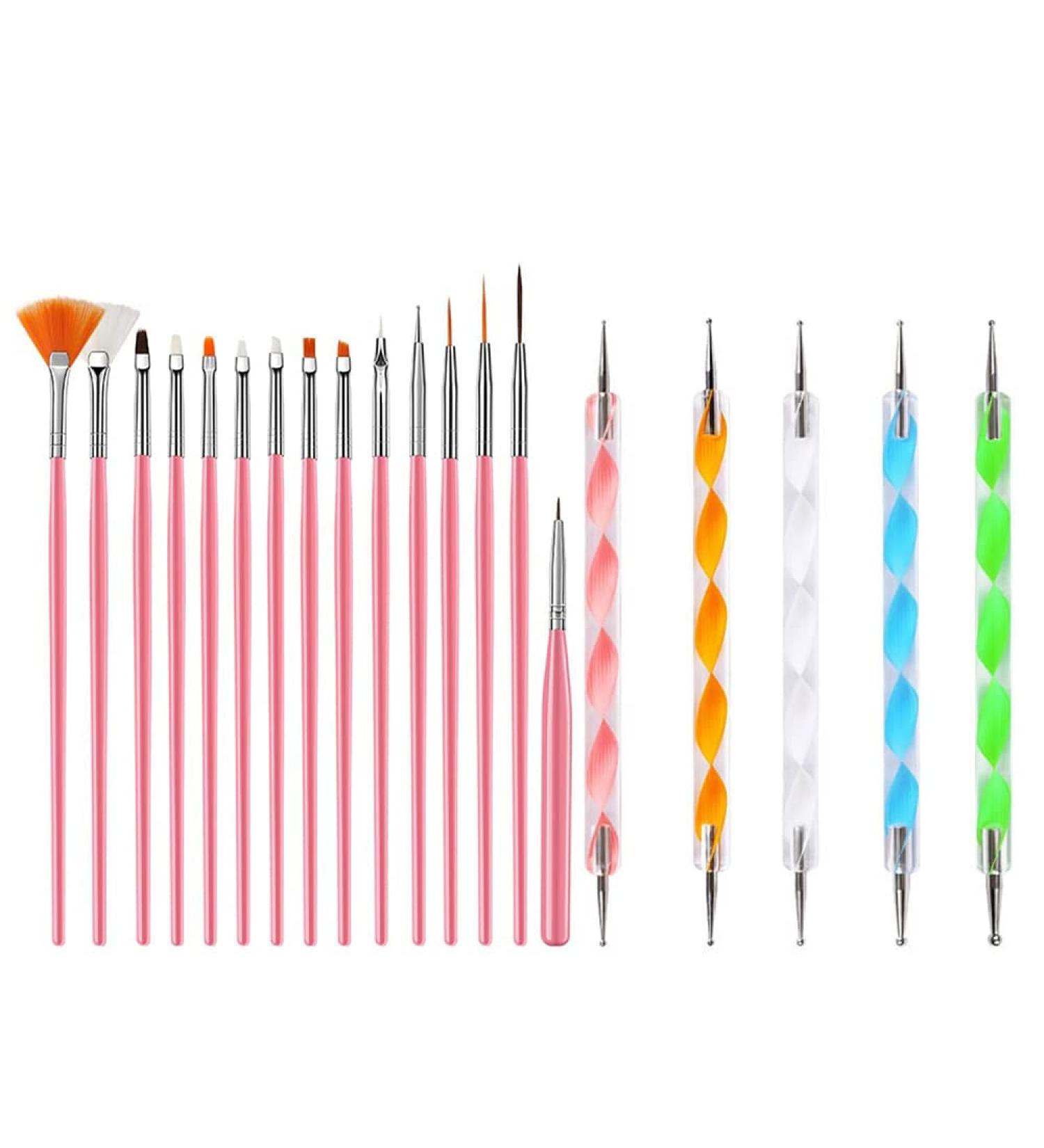 20 PCs Nail Brush Set - 15 Nail Art Brushes + 5 Dotting Pens for UV Gel & Acrylic Nails - Perfect for DIY Nail Art - Buy Online on GoSupps.com