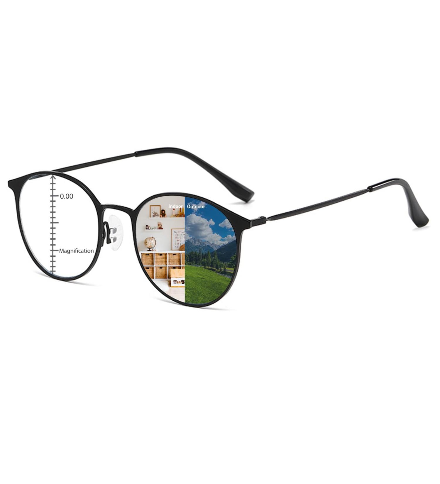 Multifocal Transition Photochromic Progressive Reading Glasses - Blue Light Blocking Metal Multifocus Readers for Men & Women - 2.5x in Black - Buy Online on GoSupps.com
