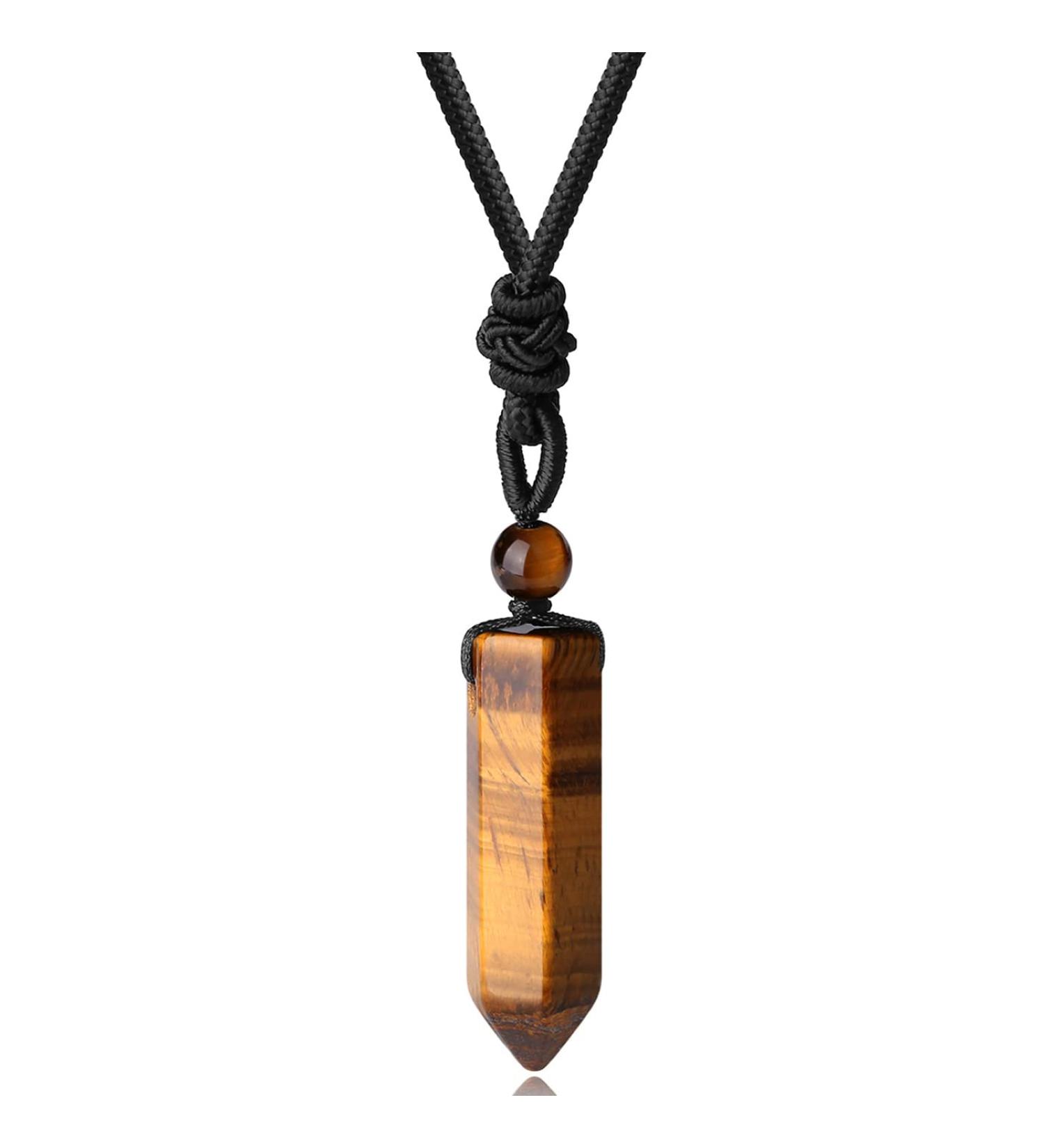 XIANNVXI Tiger Eye Crystal Healing Necklace - Hexagonal Point Pendant Adjustable Rope Reiki Jewelry for Men and Women - Buy Online on GoSupps.com
