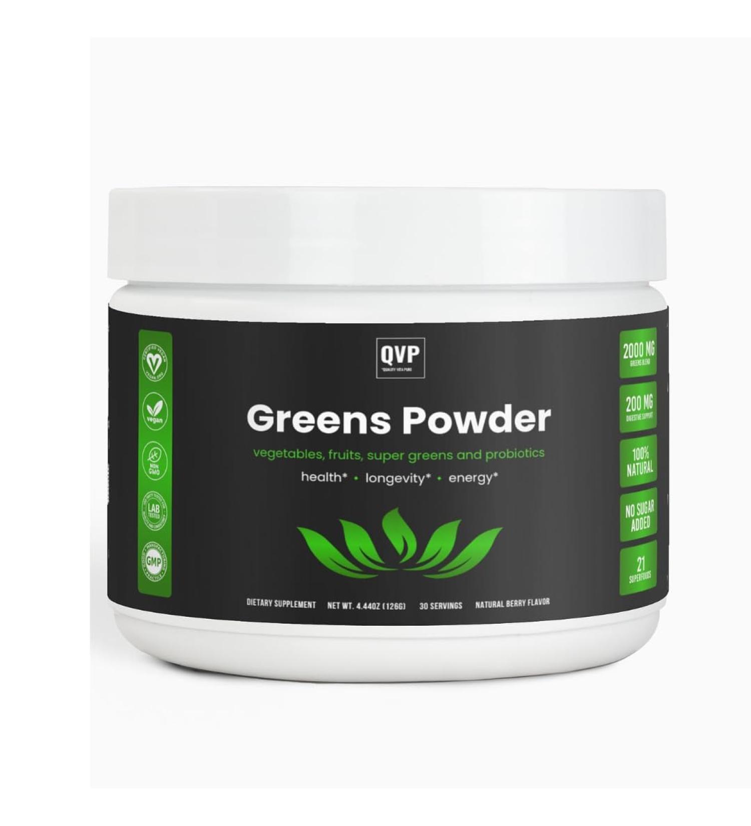 QVP Greens Superfood Powder 2.0 30 Servings Fruits Vegetables 20+ Superfoods Supercharge of Vitamins and Minerals. - Buy Online on GoSupps.com