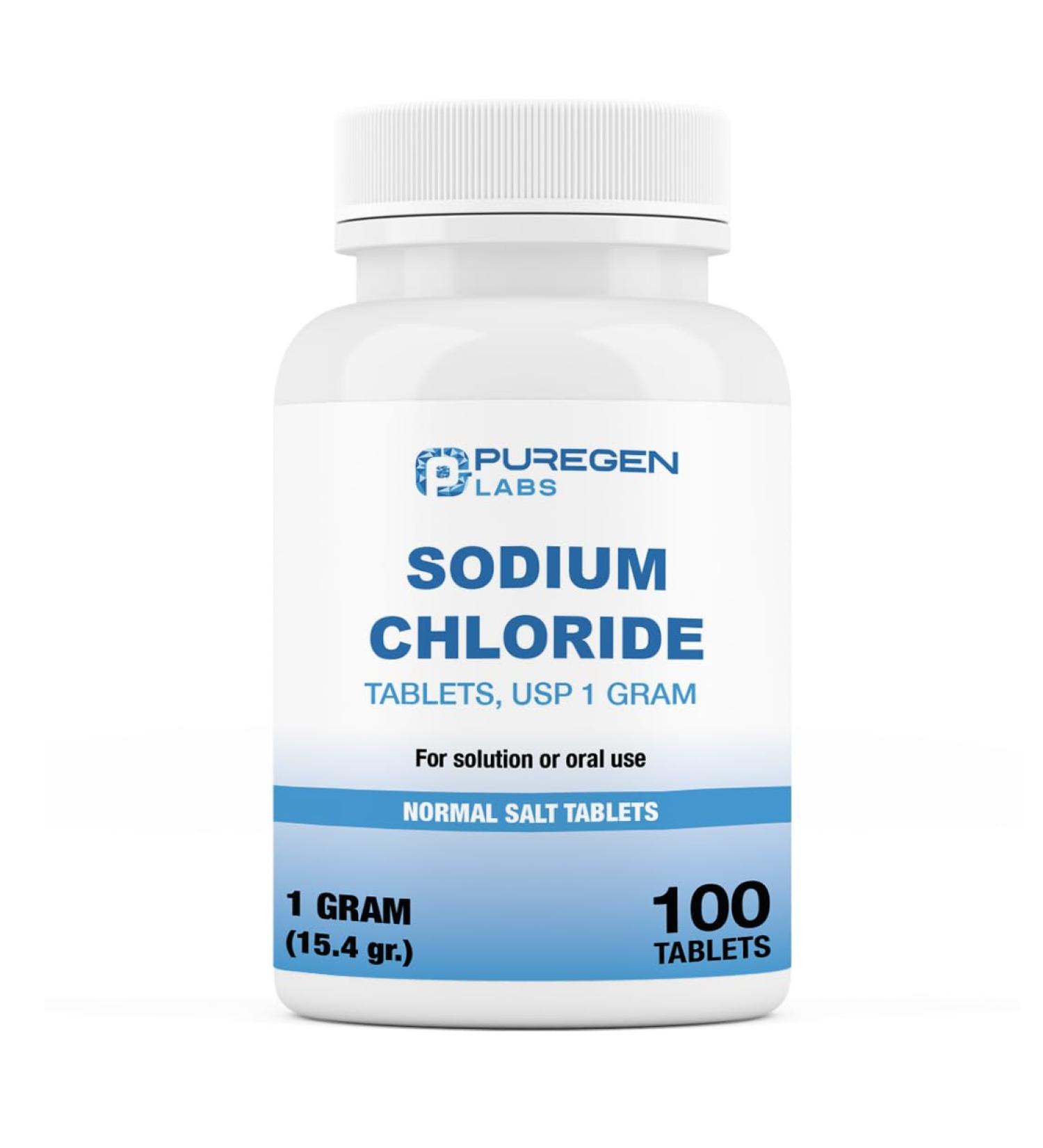 Puregen Labs Sodium Chloride Tablets 1 gm (1000 mg) - 100 Count | Electrolyte Replenisher | Normal Salt Tablets Made in USA | International Shipping Available - Buy Online on GoSupps.com