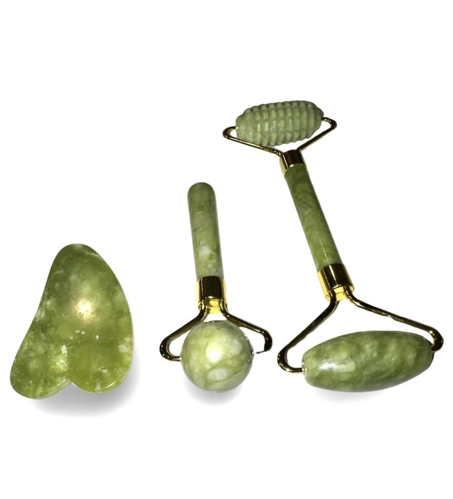 Jade Face Roller 4 in 1 & Gua Sha Set | Eye Massager & Ridged Roller | Warm & Ice Facial Massager for Glowing Skin - Buy Online on GoSupps.com