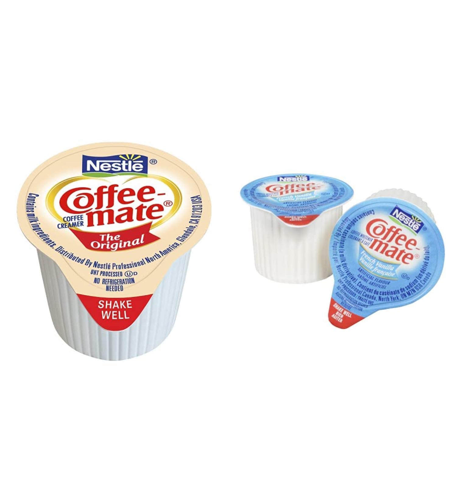Coffee Mate Coffee Whitener Original Liquid Singles 11 ml (Pack of 180) & Liquid Coffee Creamer Lactose Free French Vanilla Single Serve Portions No Refrigeration Pack of 180 x 11ml - Buy Online on GoSupps.com