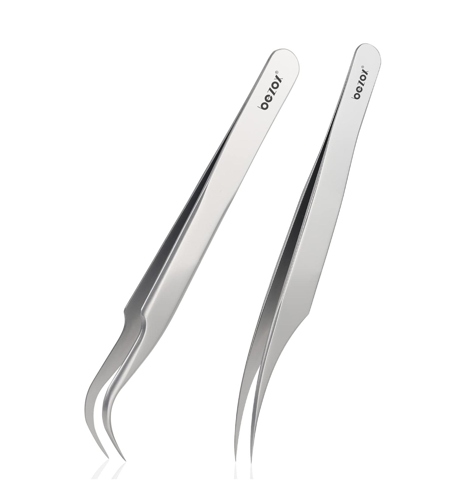 Bezox 2-Piece Stainless Steel Eyelash Extension Tweezers | Straight & Curved Lash Application Tools | Dolphin & Butterfly Design - Buy Online on GoSupps.com