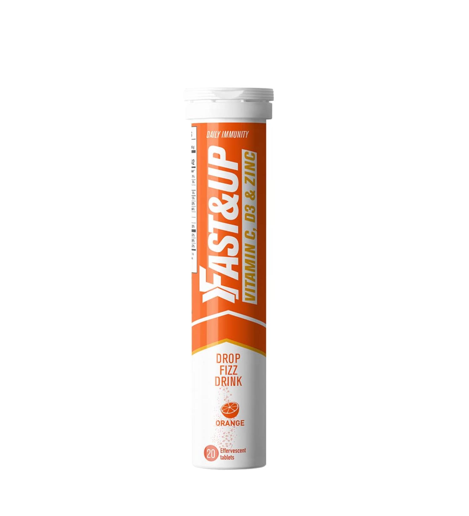 Fast&Up Vitamin C + D3 + Zinc Effervescent Tablets - 20 Tabs, Orange Flavour - Buy Online on GoSupps.com