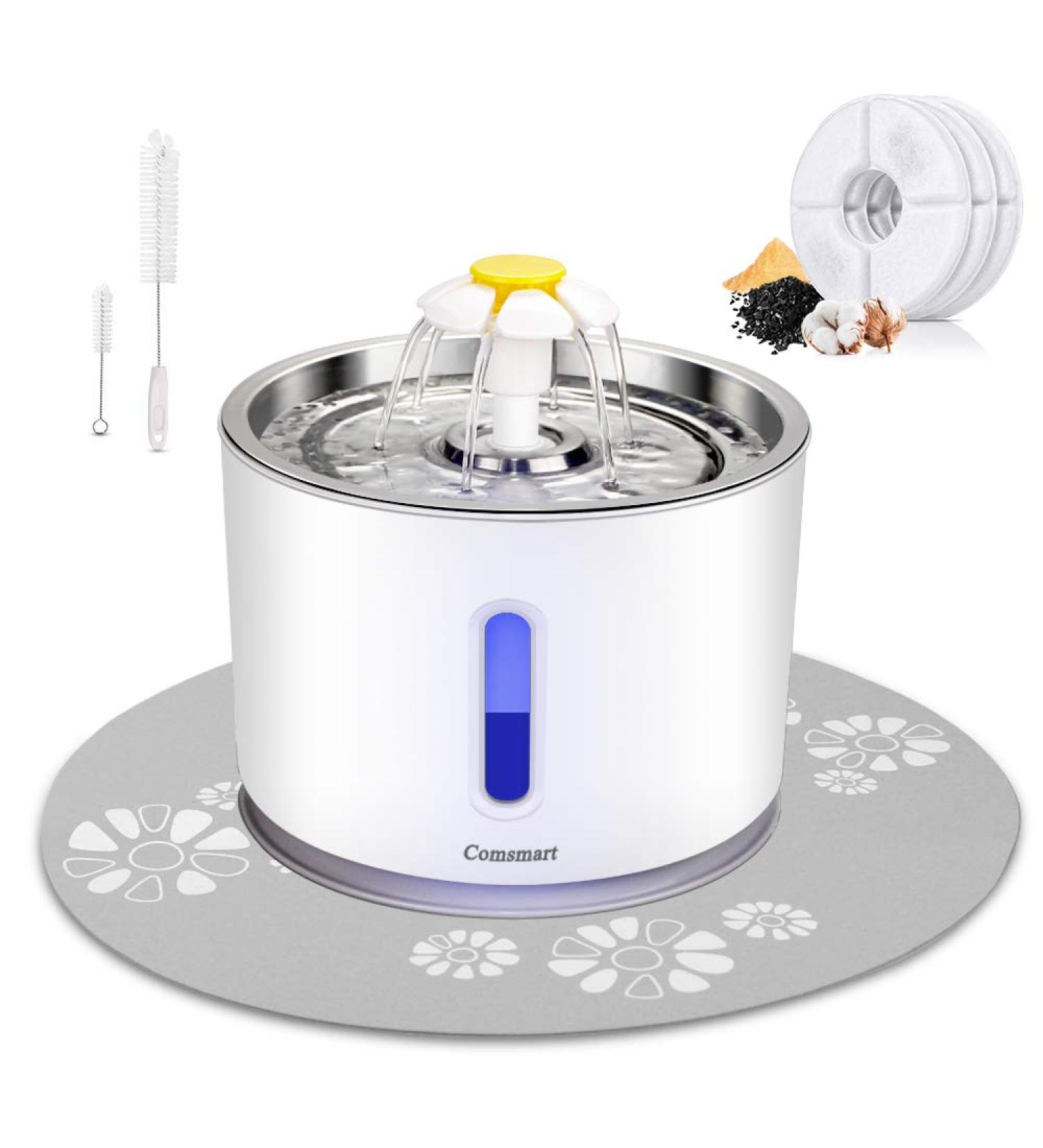 Comsmart 81oz LED Cat Water Fountain - Stainless Steel Automatic Pet Drinking Dispenser - Grey - Buy Online on GoSupps.com