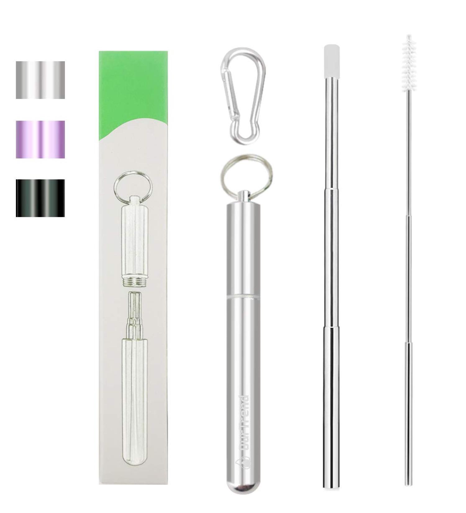 Reusable straw collapsible and portable telescopic stainless steel comes with cleaning tool travel case and colored tips (Silver) - Buy Online on GoSupps.com