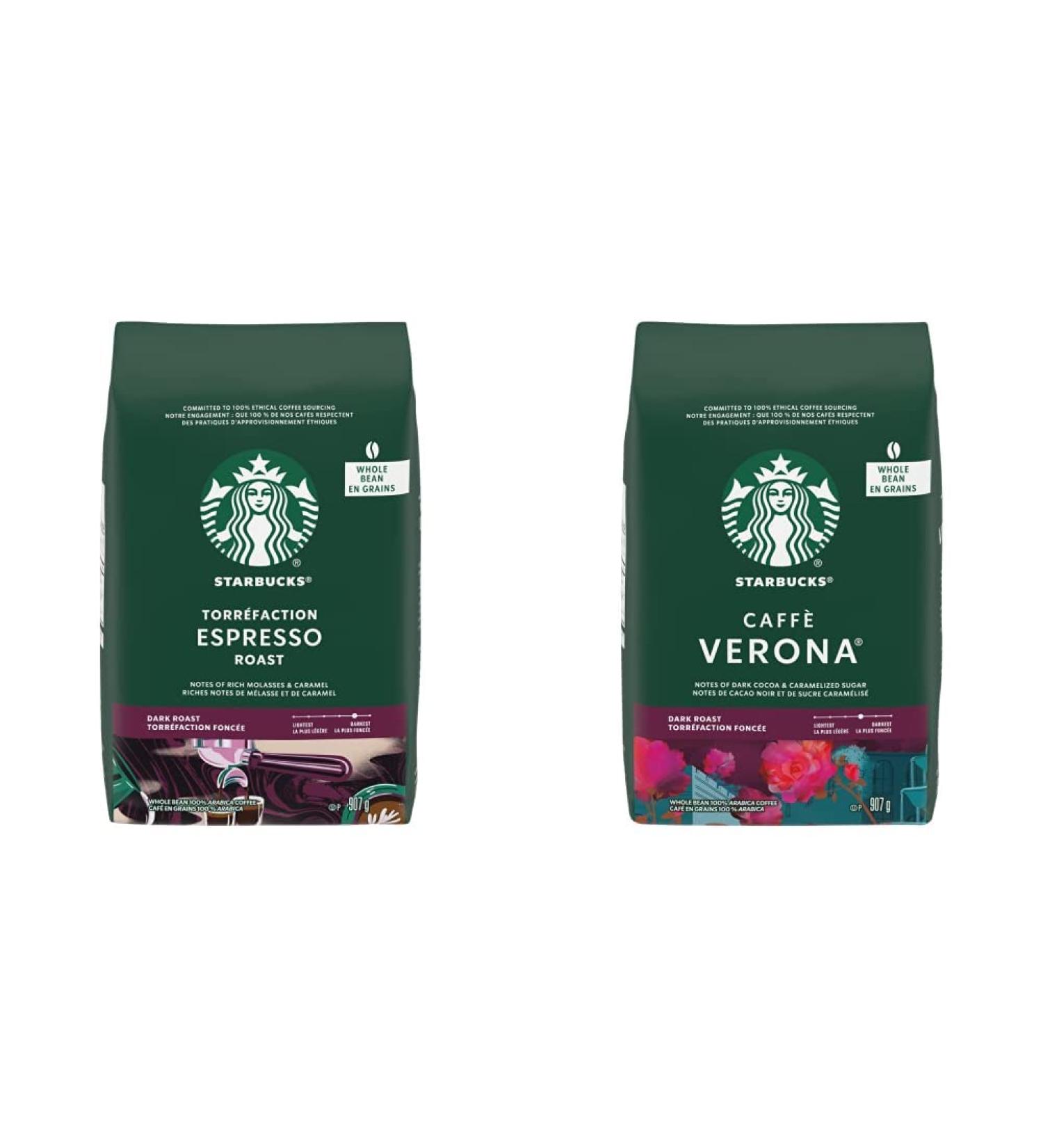 Starbucks Espresso Roast Whole Bean Coffee 907 gram & Caffe Verona Whole Bean Dark Roast Coffee 907 gram Roast Whole Bean Coffee + Dark Roast Coffee - Buy Online on GoSupps.com