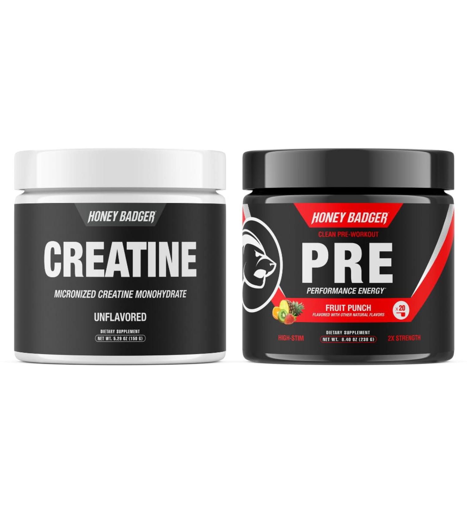 Honey Badger Pre Workout Powder | Micronized Creatine Monohydrate | Muscle Growth & Recovery | Natural Energy for Men & Women | Sugar Free & Paleo | 30 Servings - Buy Online on GoSupps.com