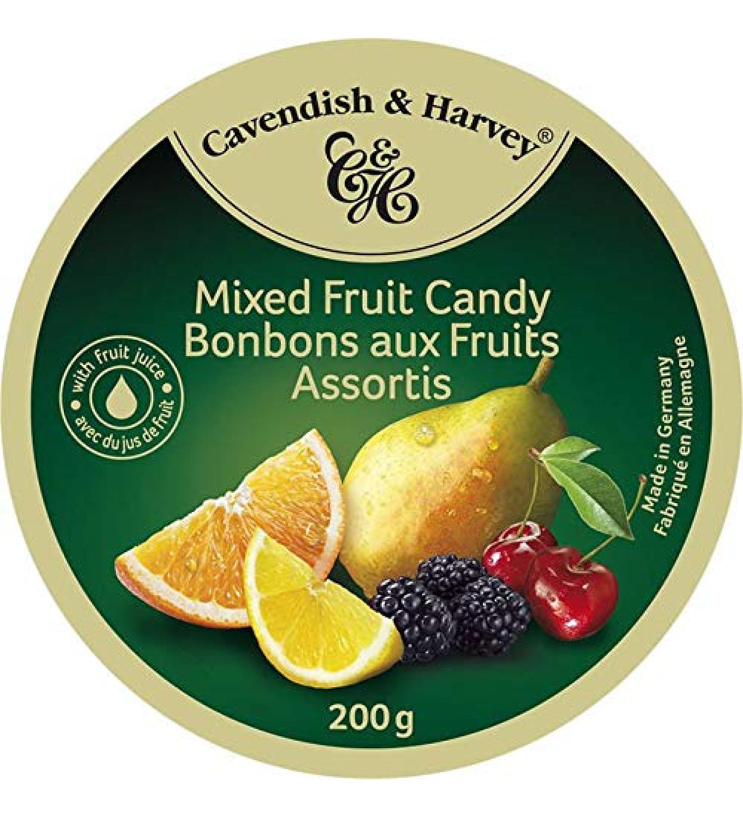 Cavendish and Harvey Mixed Fruit Drops Hard Candy Imported from Germany - 7 Ounce / 200g Tin (1 Pack)