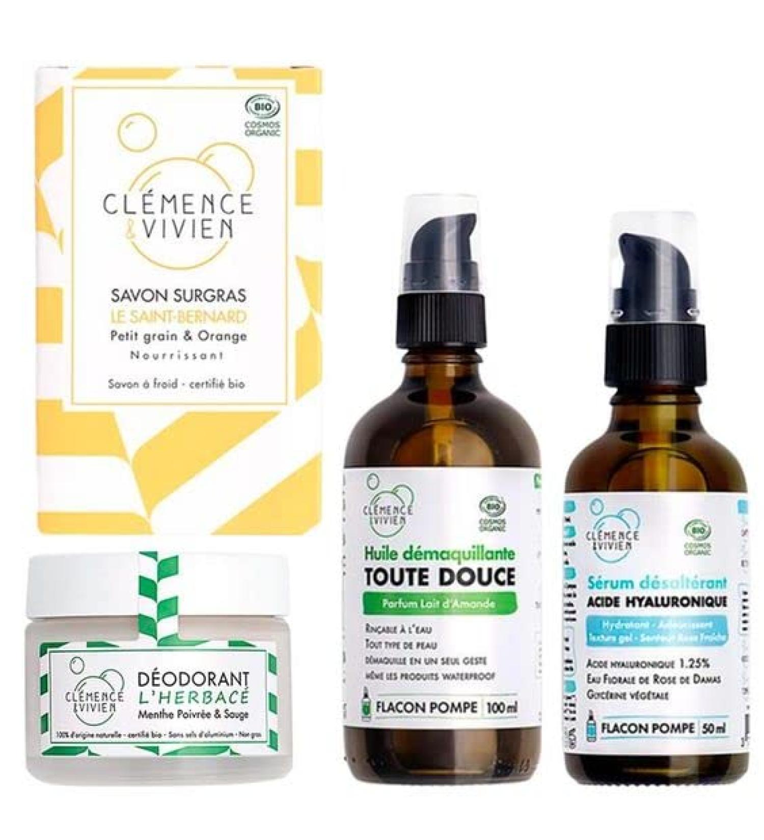 l'essentiel Cl mence & Vivien Soap 100 g Deodorant 50 g Make-Up Remover Oil 100 ml Quenching Serum 50 ml
