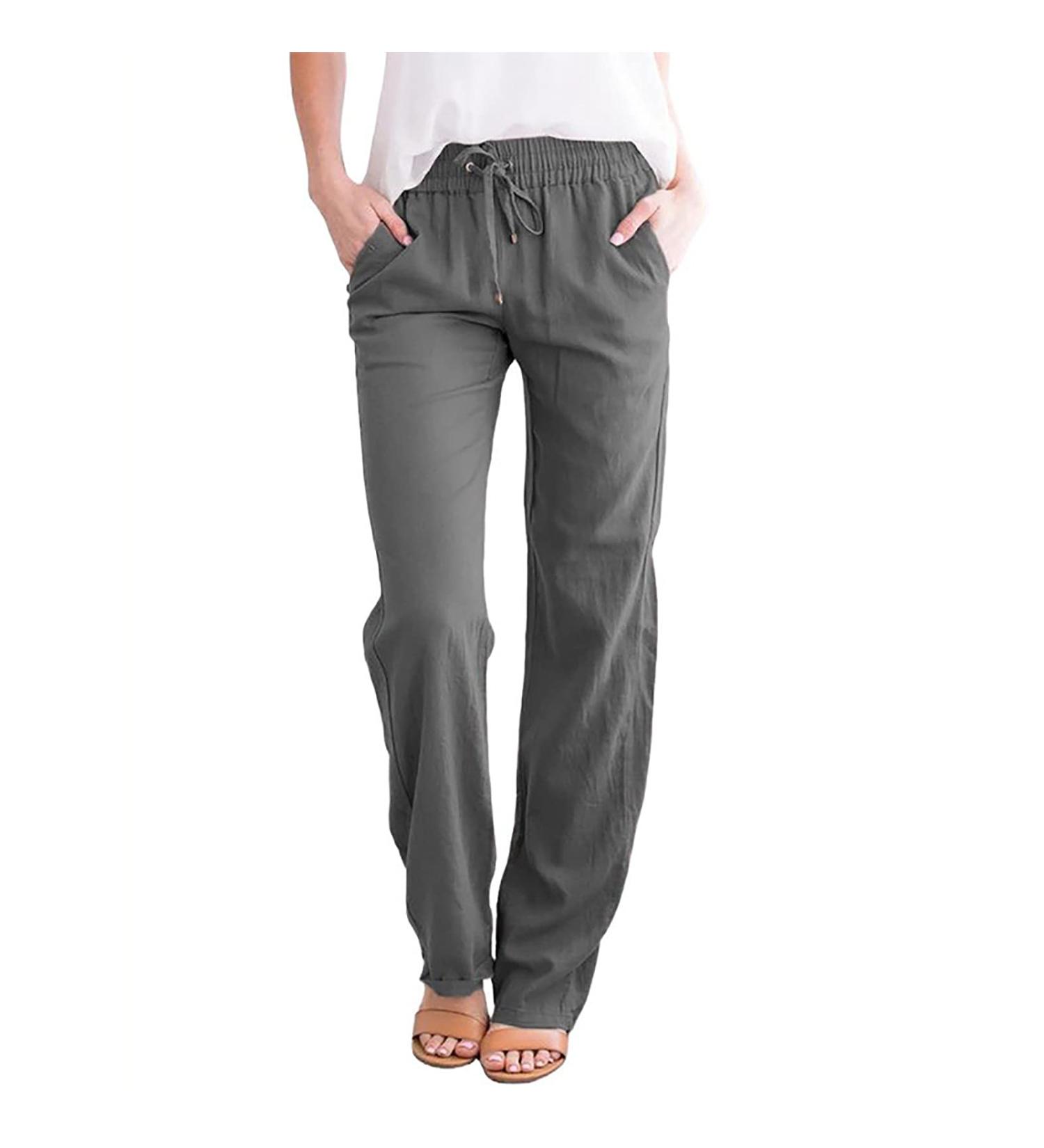 ESCBUKI Women's Cotton Linen Pants - Casual Summer Drawstring Elastic Waist Trousers - X-Large Gray - Buy Online on GoSupps.com