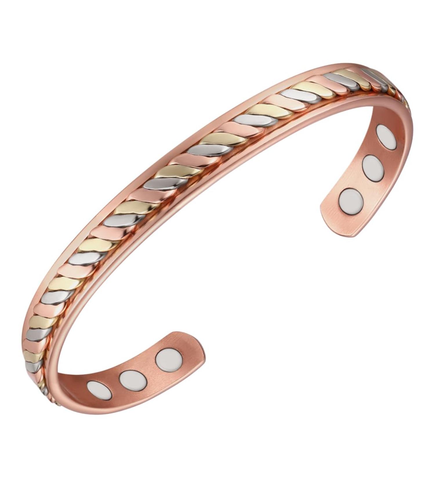 Vicmag Copper Magnetic Bracelet for Women Men - Adjustable Size, Ultra Strength Magnets, 99.9% Solid Pure Copper - Braided Tricolour Design - Gift Box Included - Buy Online on GoSupps.com
