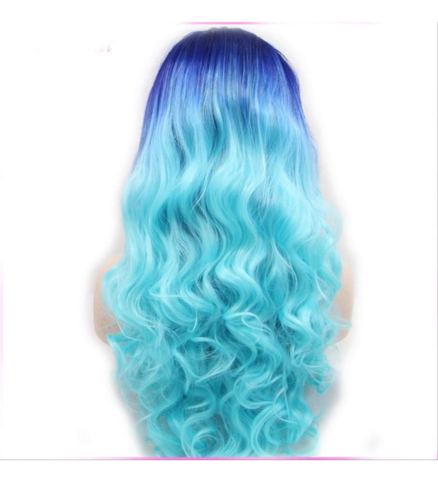 DIDADA Long Wavy Lace Front Wig - Heat-Resistant Synthetic Ombre Two Tone Red Blue Green Purple - 24 inches - Buy Online on GoSupps.com