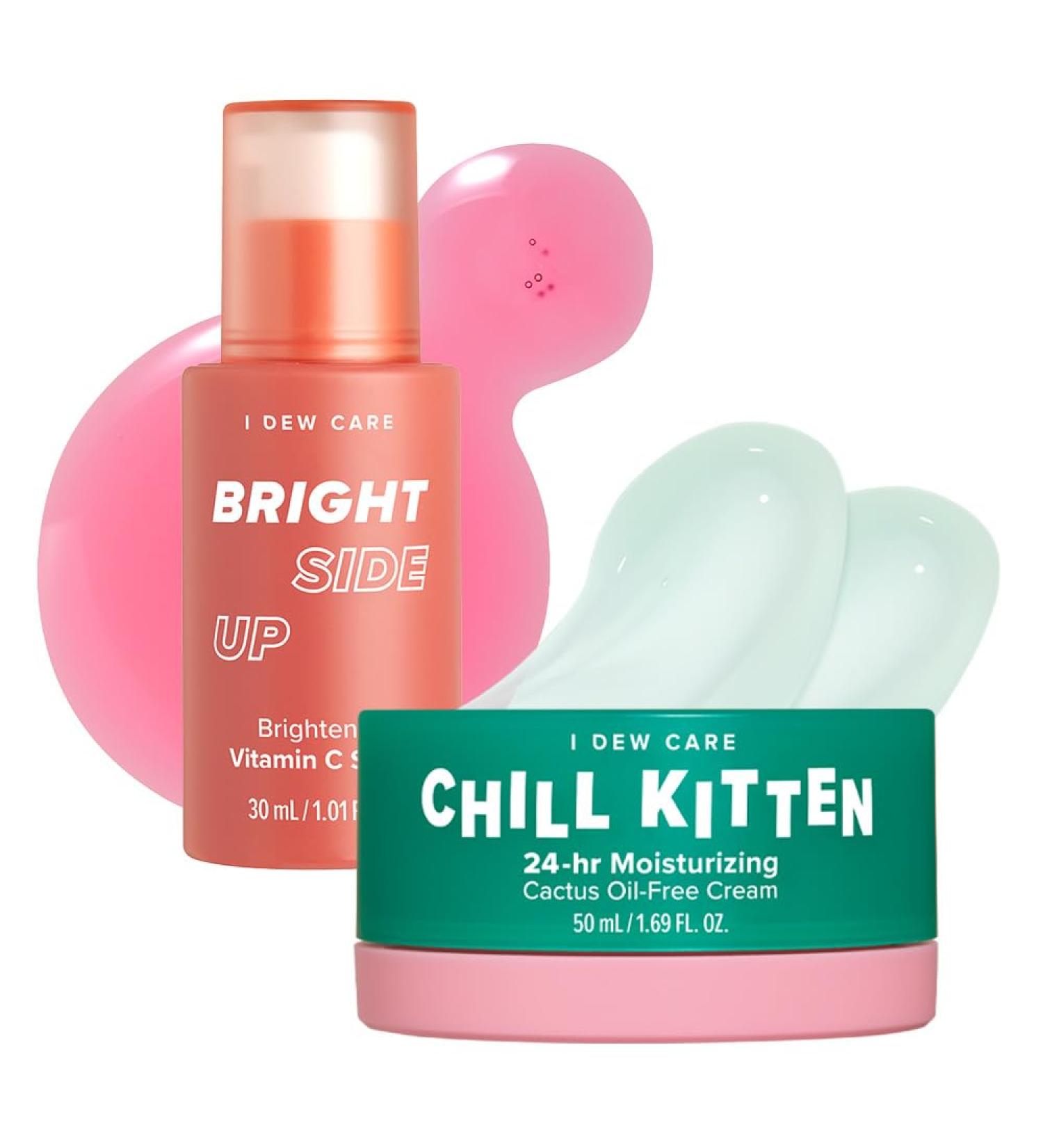 I DEW CARE Bright Side Up Brightening & Hydrating Vitamin C Serum with Niacinamide + I Dew Care Moisturizer Face Cream - Chill Kitten 1.69 Fl Oz Bundle - Buy Online on GoSupps.com