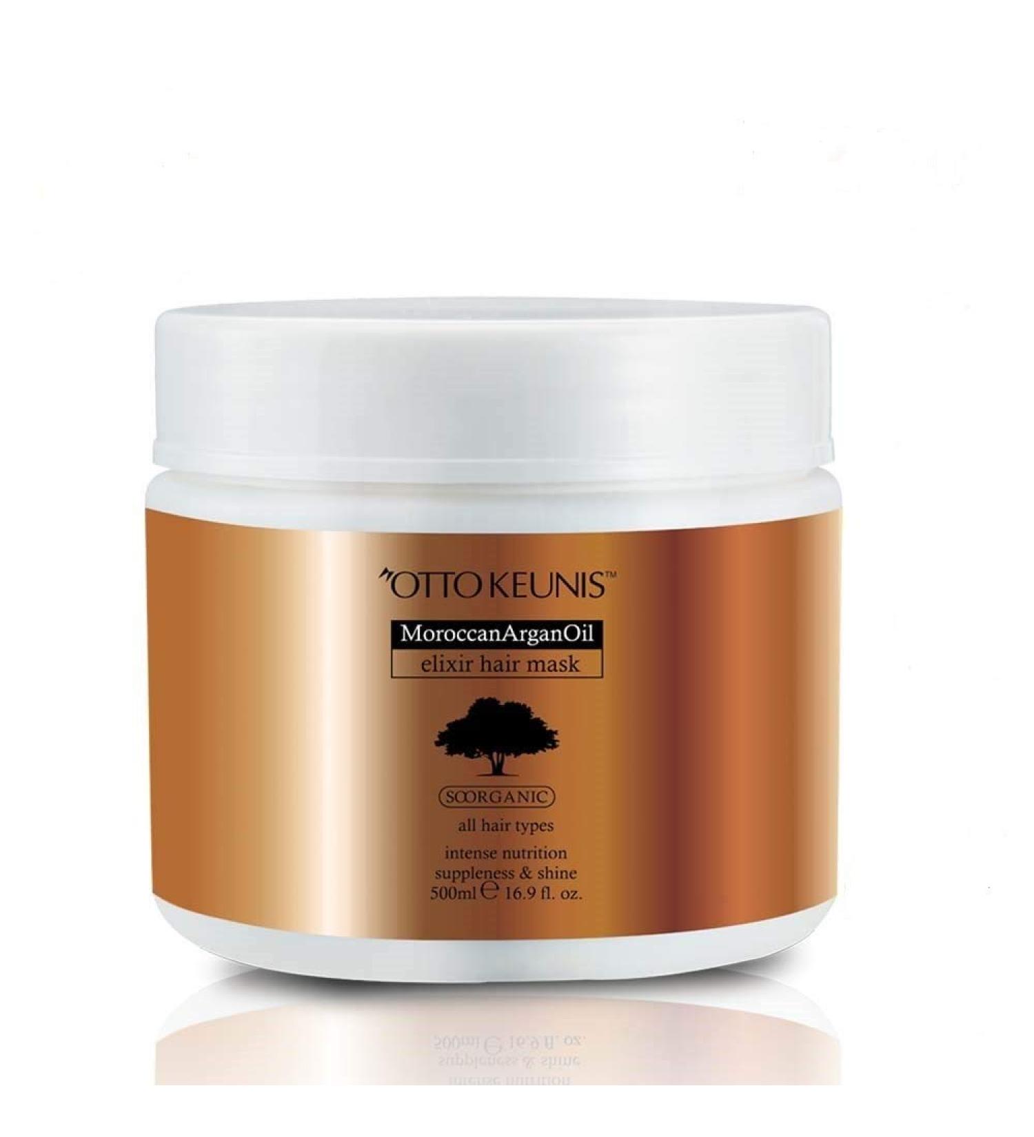 Otto Keunis Natural Moroccan Argan Oil Elixir Hair Mask Treatment Deep Conditioner Moisturizing All Hair Types Treatment - 500 Ml. 16.9 Fl.oz.