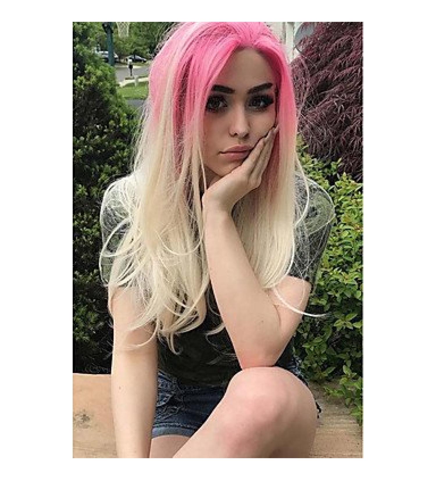 Buy Women s Synthetic Lace Front Wig - Medium Straight Pink Ombre Natural Costume Wig - International Shipping Available - Buy Online on GoSupps.com