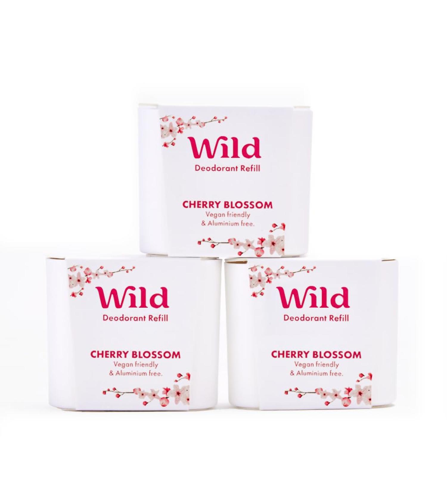 Wild - Cherry Blossom Refill Trio Pack - Natural Refillable Deodorant - Vegan & Eco-Friendly - Aluminium Free - Long Lasting Protection - Natural Ingredients - 3 Pack of 40g Refills Cherry Blossom 4.23 Ounce (Pack of 1) - Buy Online on GoSupps.com