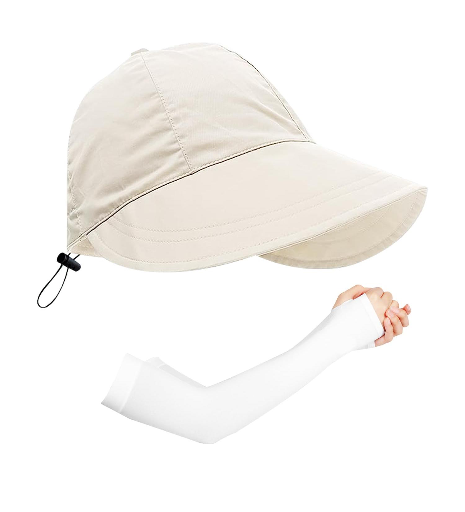 Beige Ladies Sun Protection Hat & Sunscreen Pair - Wide Brim Outdoor Hat for Camping Travel Fishing & Shopping - Buy Online on GoSupps.com
