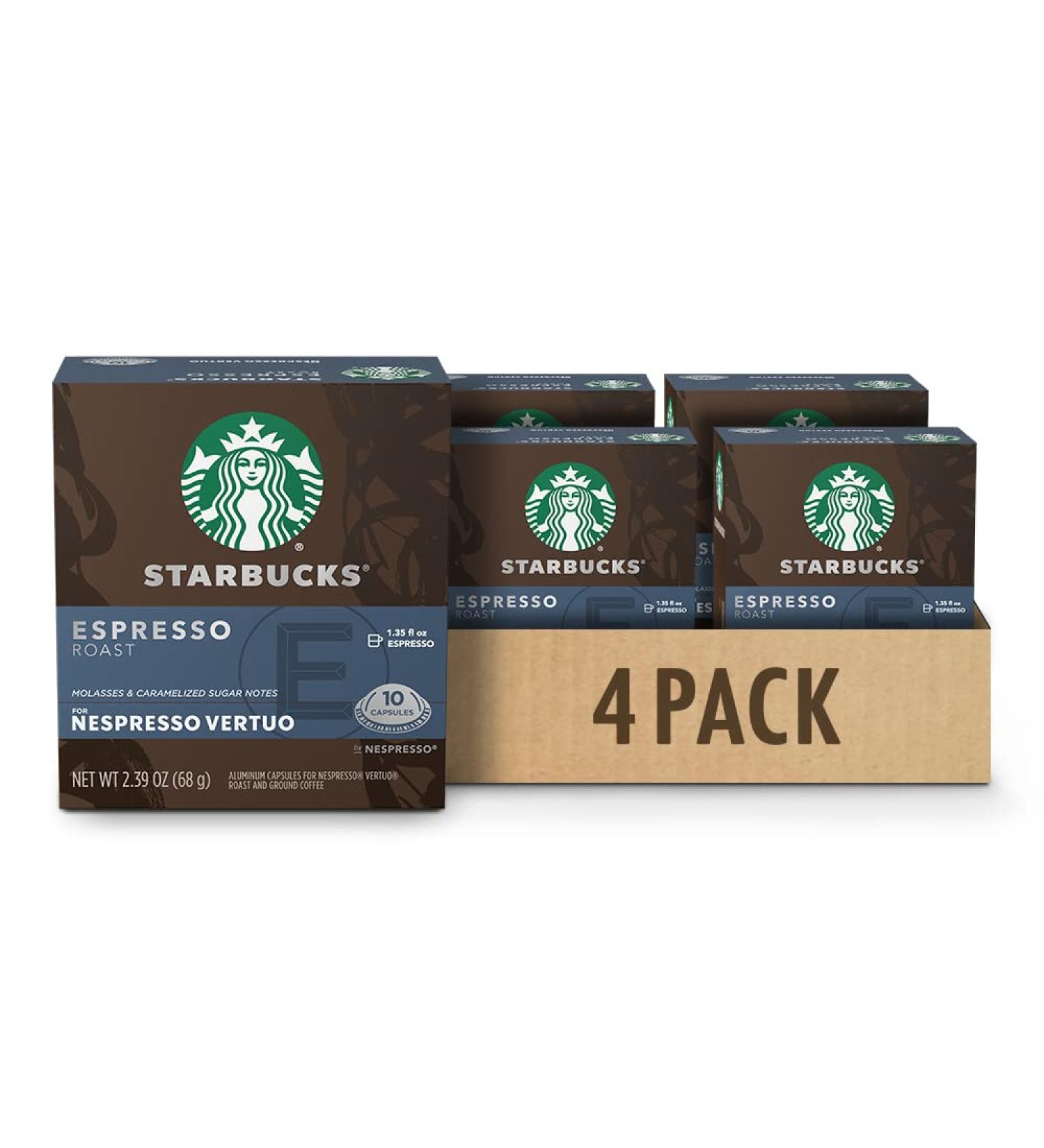 Starbucks By Nespresso Espresso Roast Coffee Pods Dark Roast Nespresso Vertuo Line Compatible Capsules 4 X 10 Coffee Pods 40 Count - Buy Online on GoSupps.com