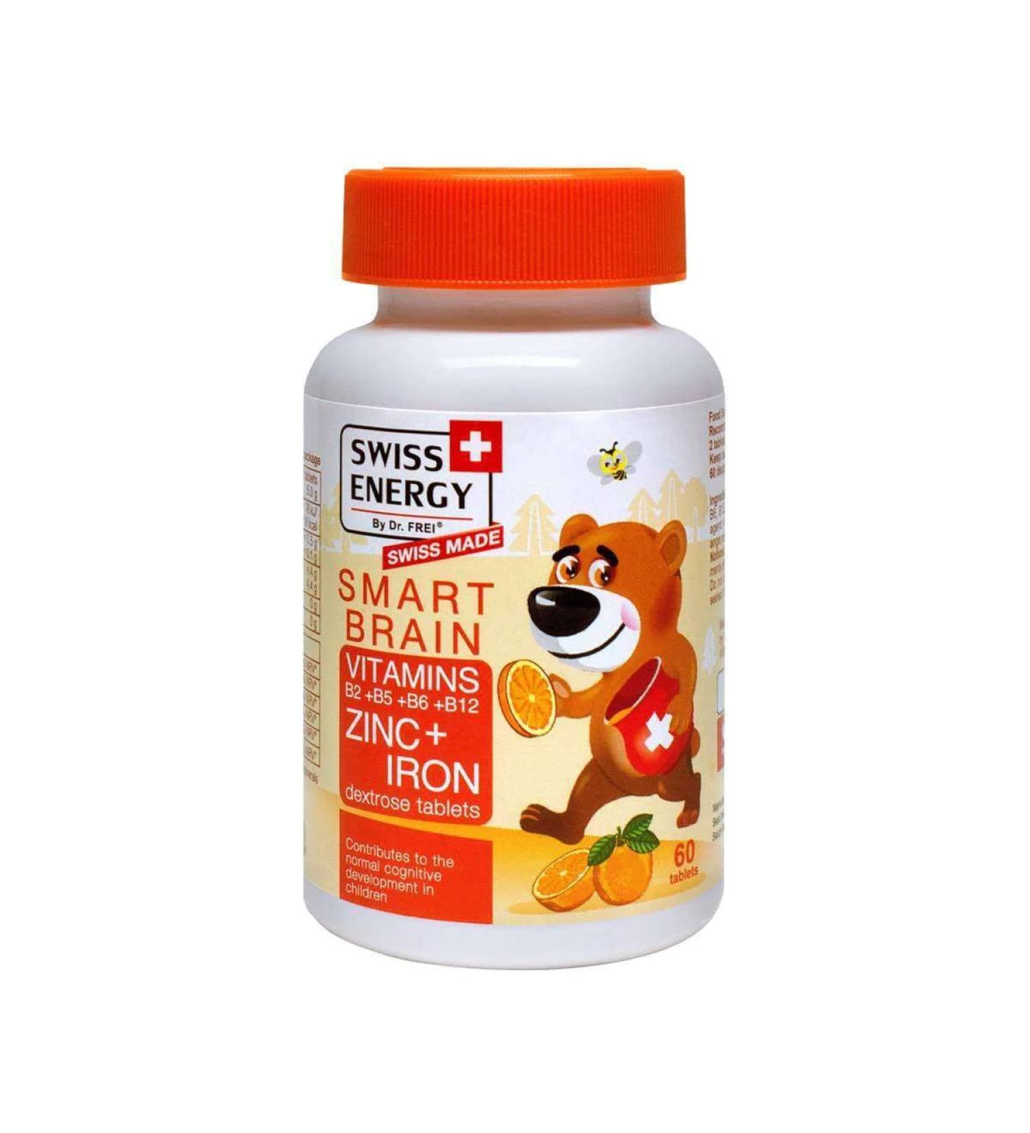 Swiss Energy Smart Brain Kids Vitamin B Complex with Zinc and Iron - 60 Tablets Dextrose - Buy Online on GoSupps.com